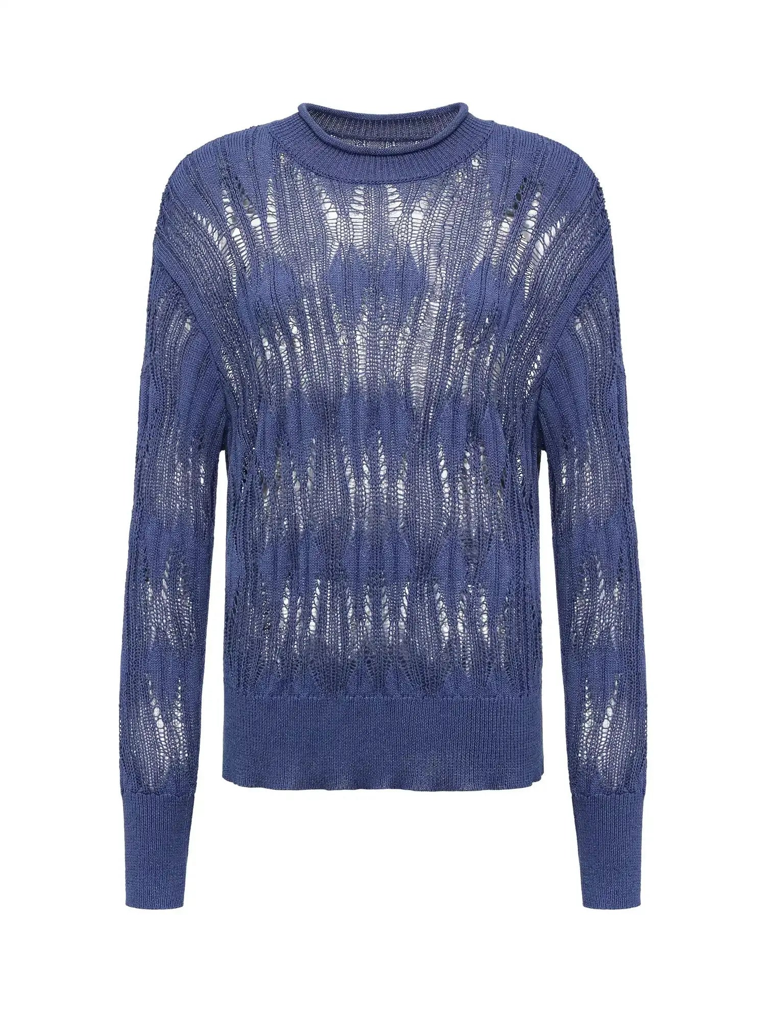 Openwork Metallic Knit Sweater Galaxy Grey