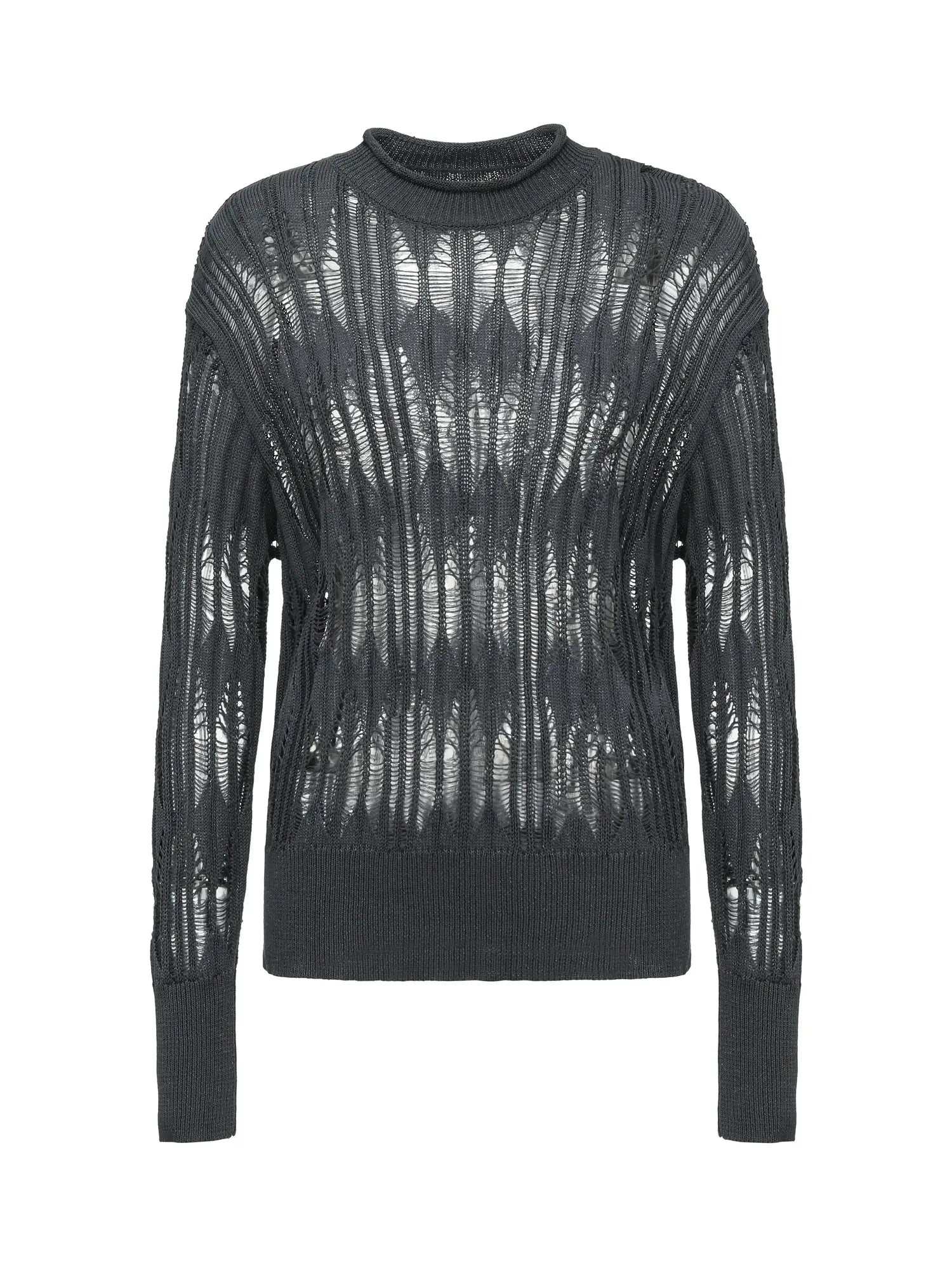 Openwork Metallic Knit Sweater Galaxy Grey