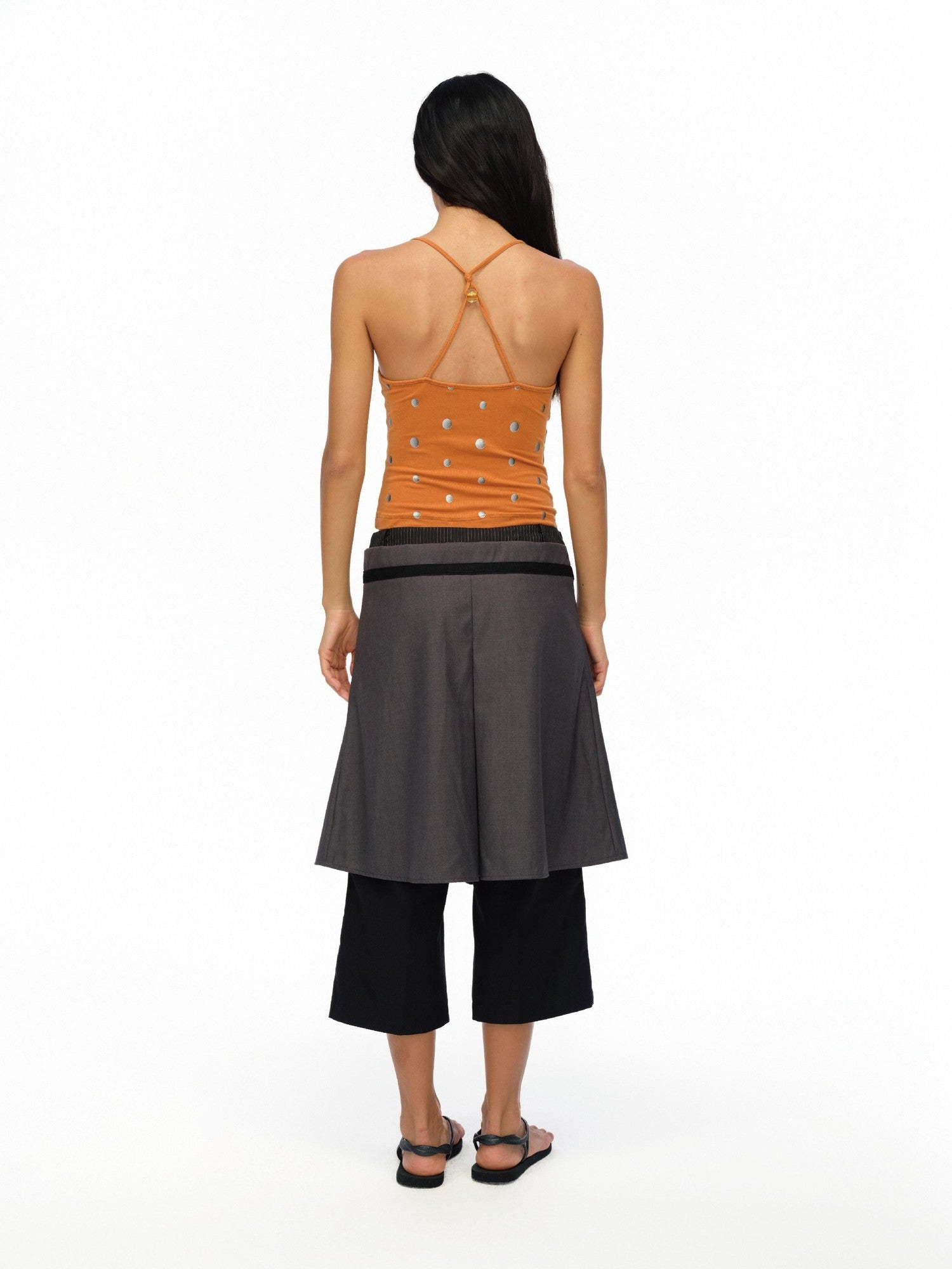 oinimi Orange Silver Gradient Polka Dot Beaded Halter Women&