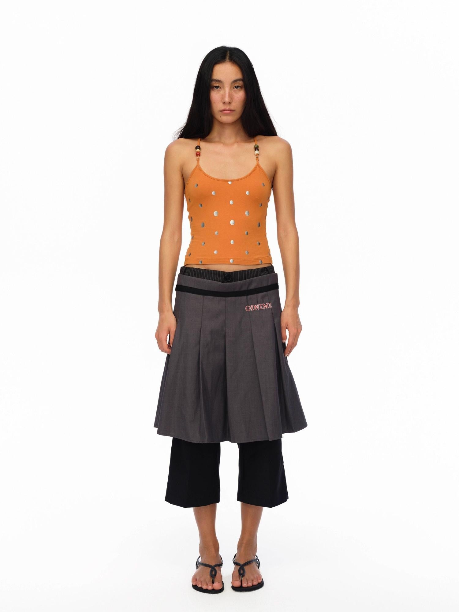 oinimi Orange Silver Gradient Polka Dot Beaded Halter Women&
