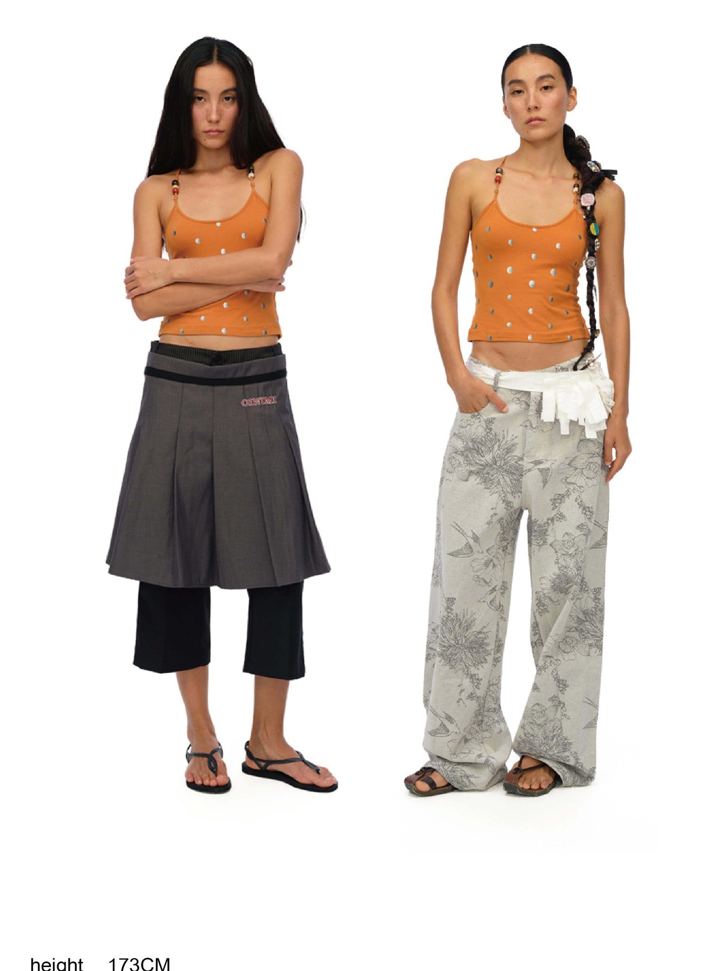 oinimi Orange Silver Gradient Polka Dot Beaded Halter Women&