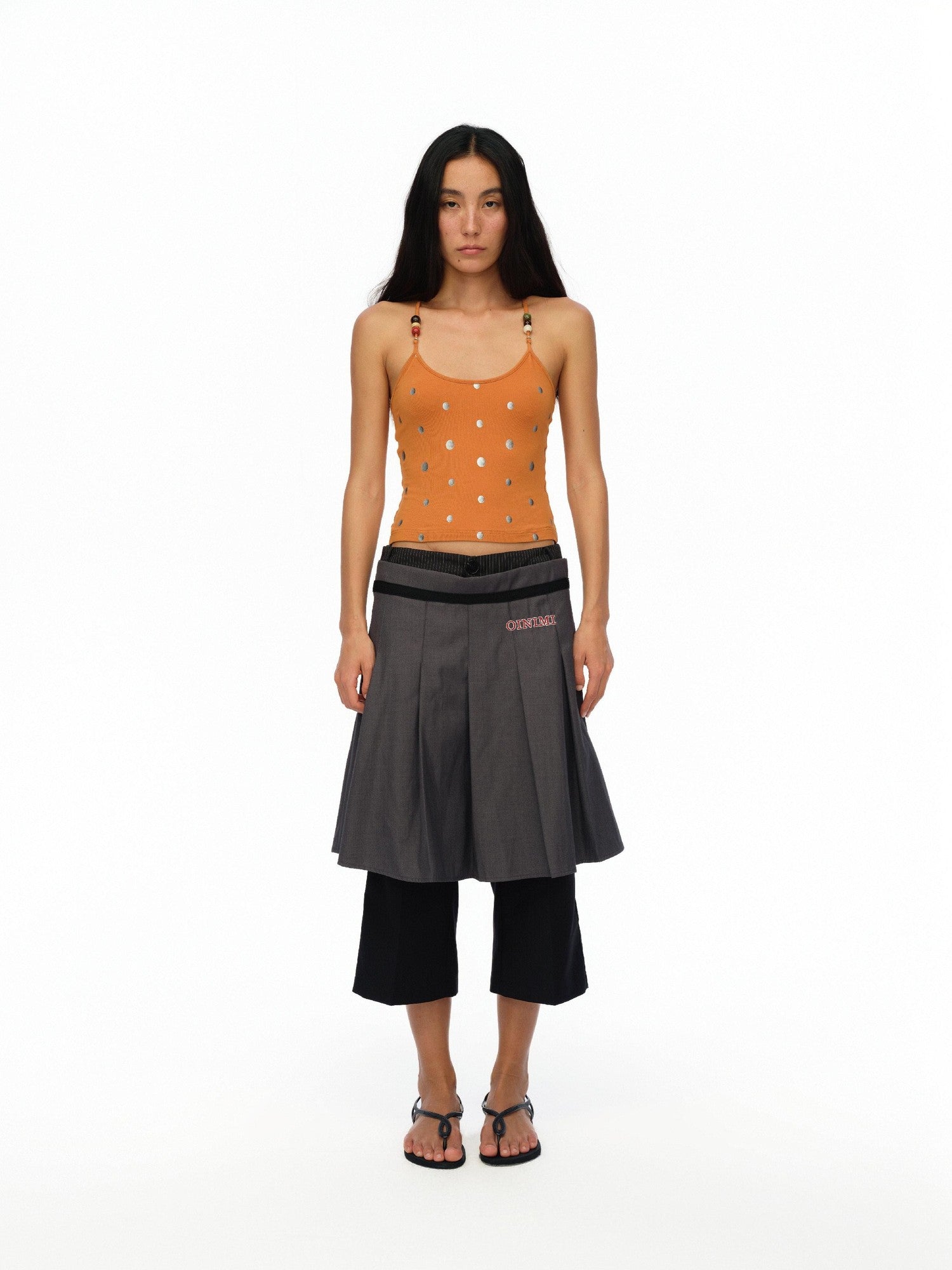 oinimi Orange Silver Gradient Polka Dot Beaded Halter Women&