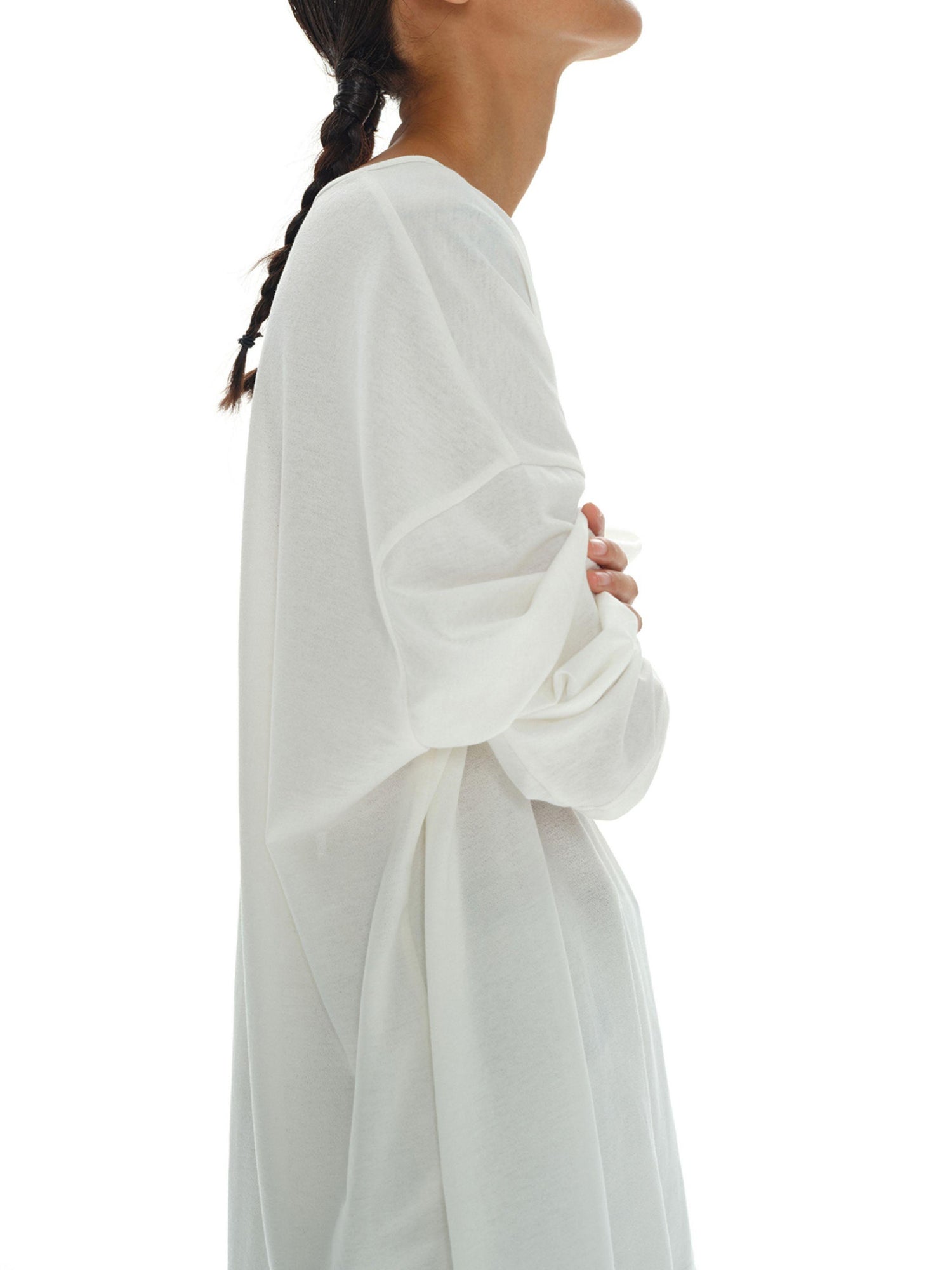 oinimi Oversized White V-Neck Sun Protection Tee Dropped Shoulder Relaxed Fit