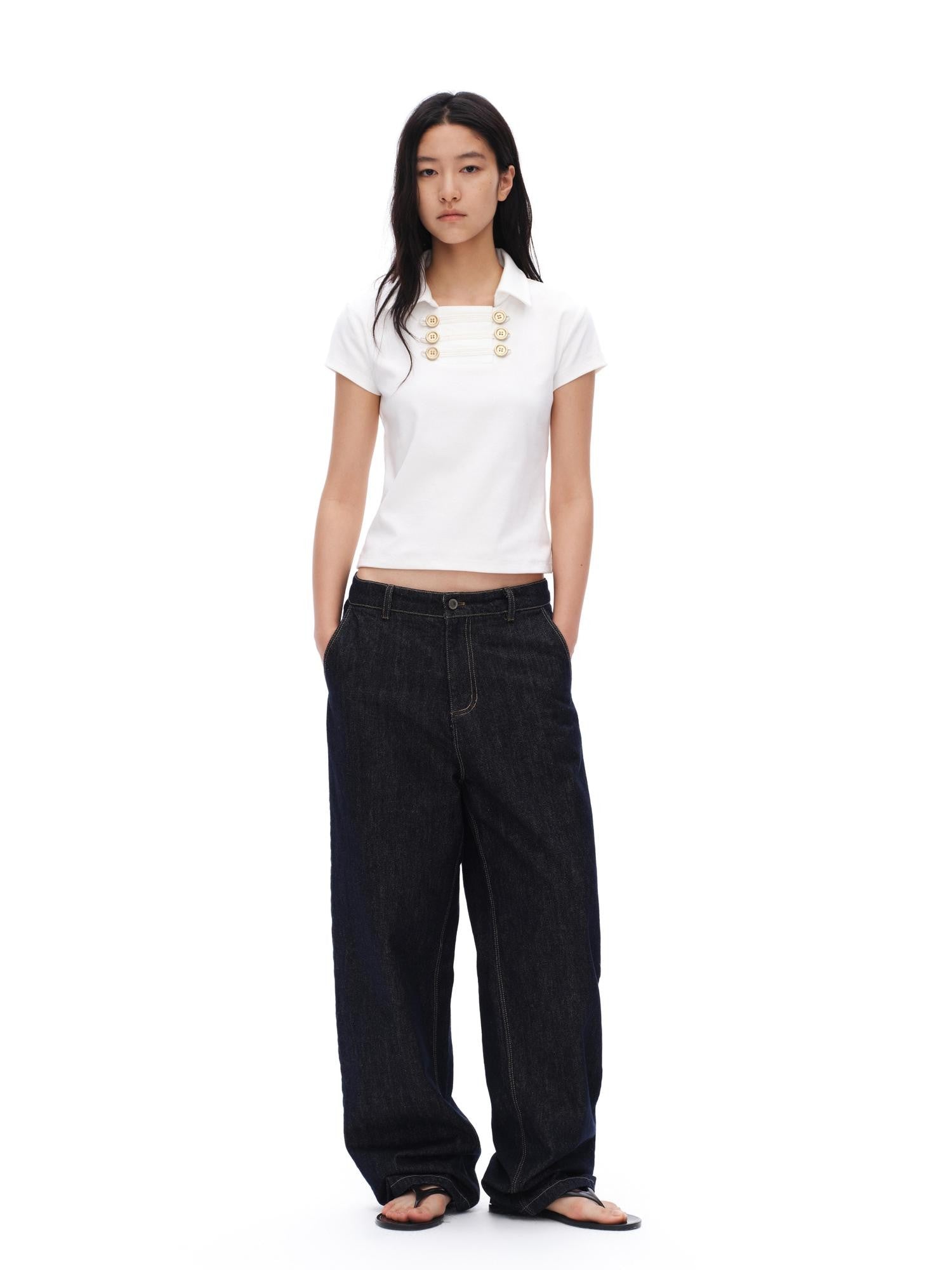 oinimi Raw Denim Colorful Eyelets Relaxed Fit Women&