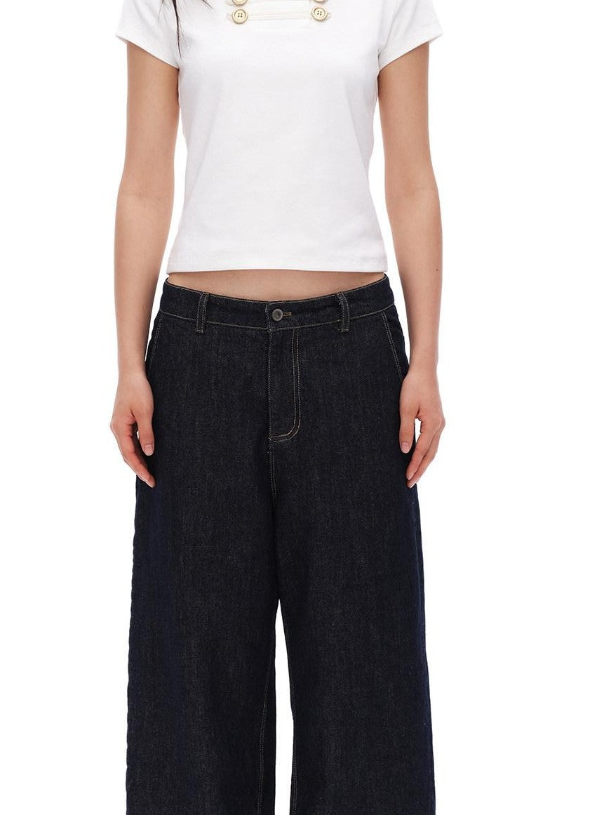 oinimi Raw Denim Colorful Eyelets Relaxed Fit Women&