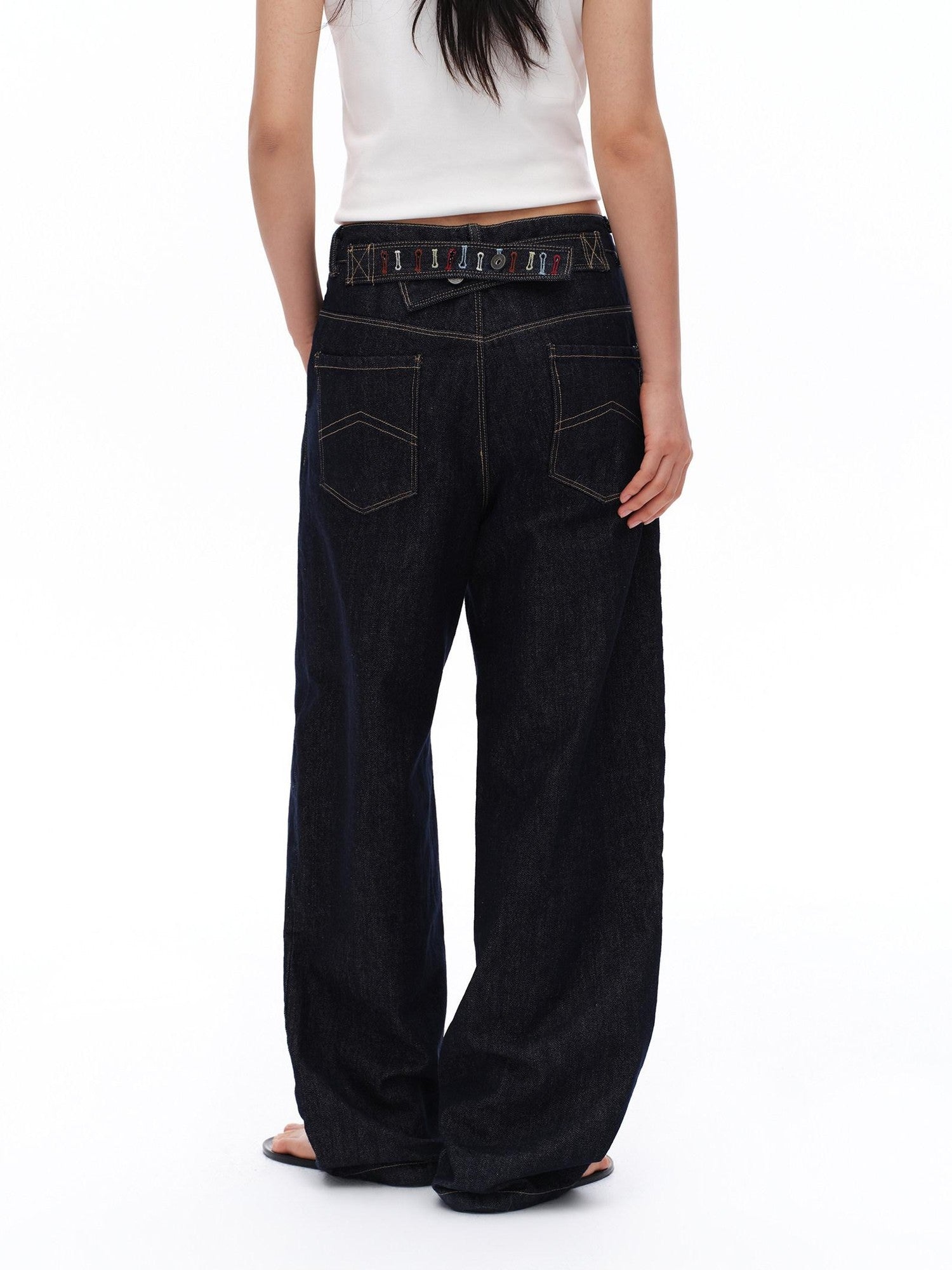 oinimi Raw Denim Colorful Eyelets Relaxed Fit Women&