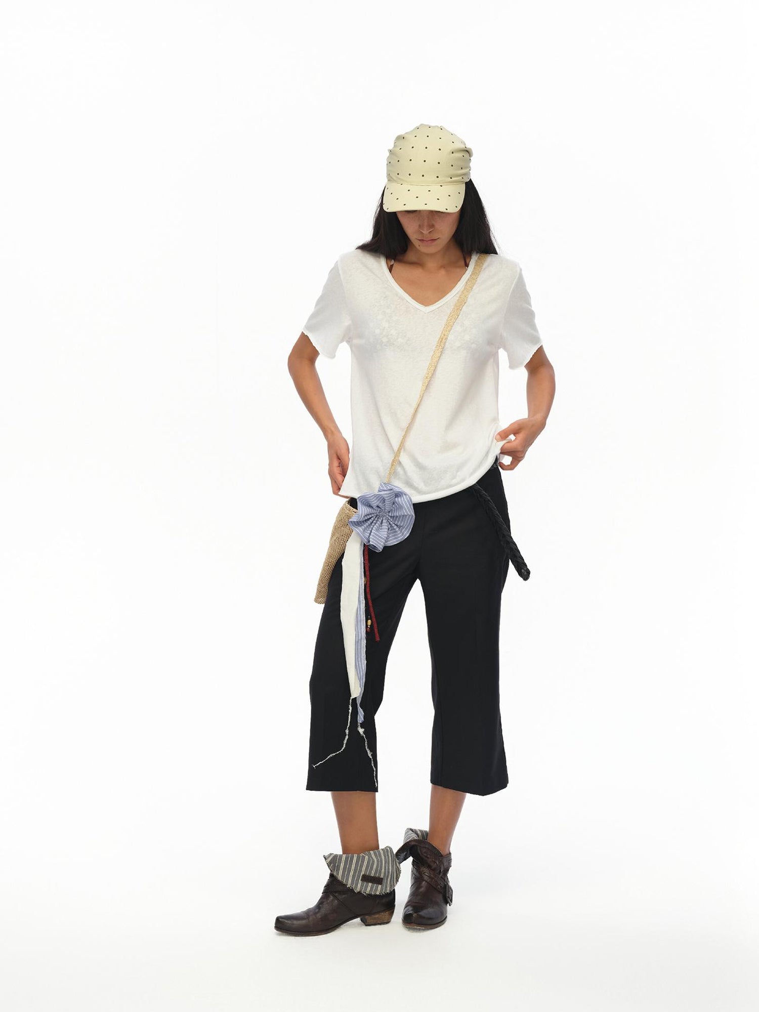 oinimi Rayon Twill Adjustable Dot Print Triangle Scarf Sun Hat