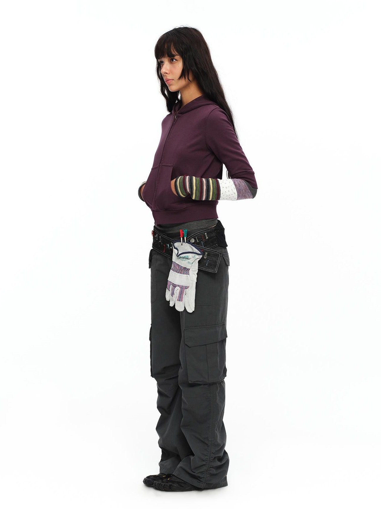 oinimi Retro Plum Cropped Mid Sleeve Hooded Slim Women&