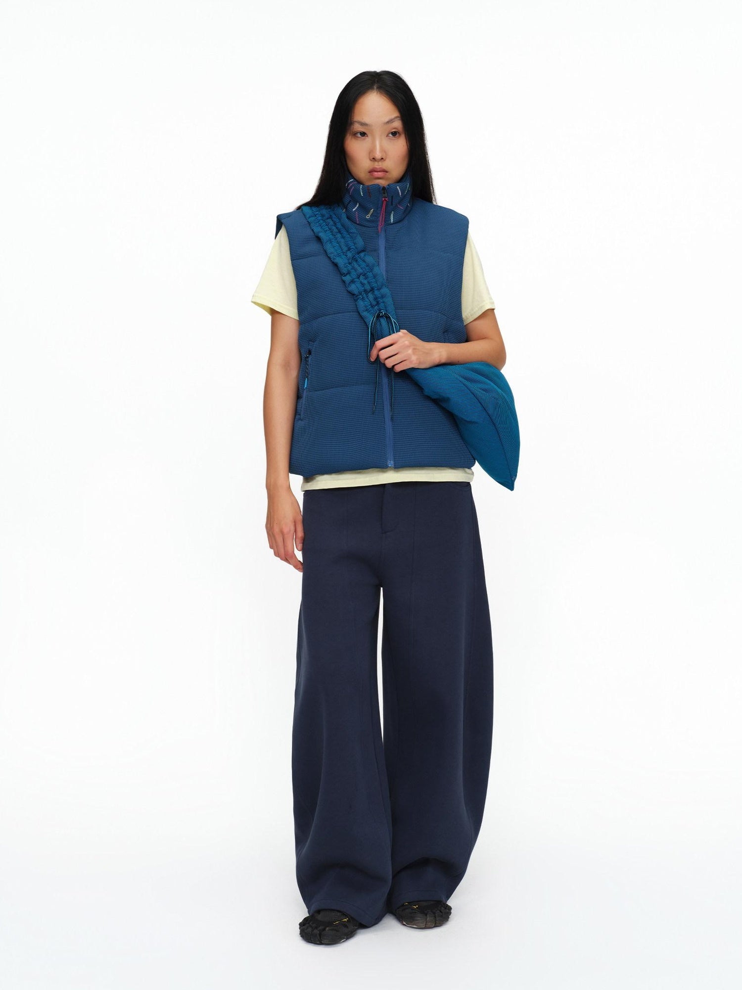 oinimi Shape Retaining Wide Leg Knit Cotton Zip Fly Unisex Work Black Navy Pants