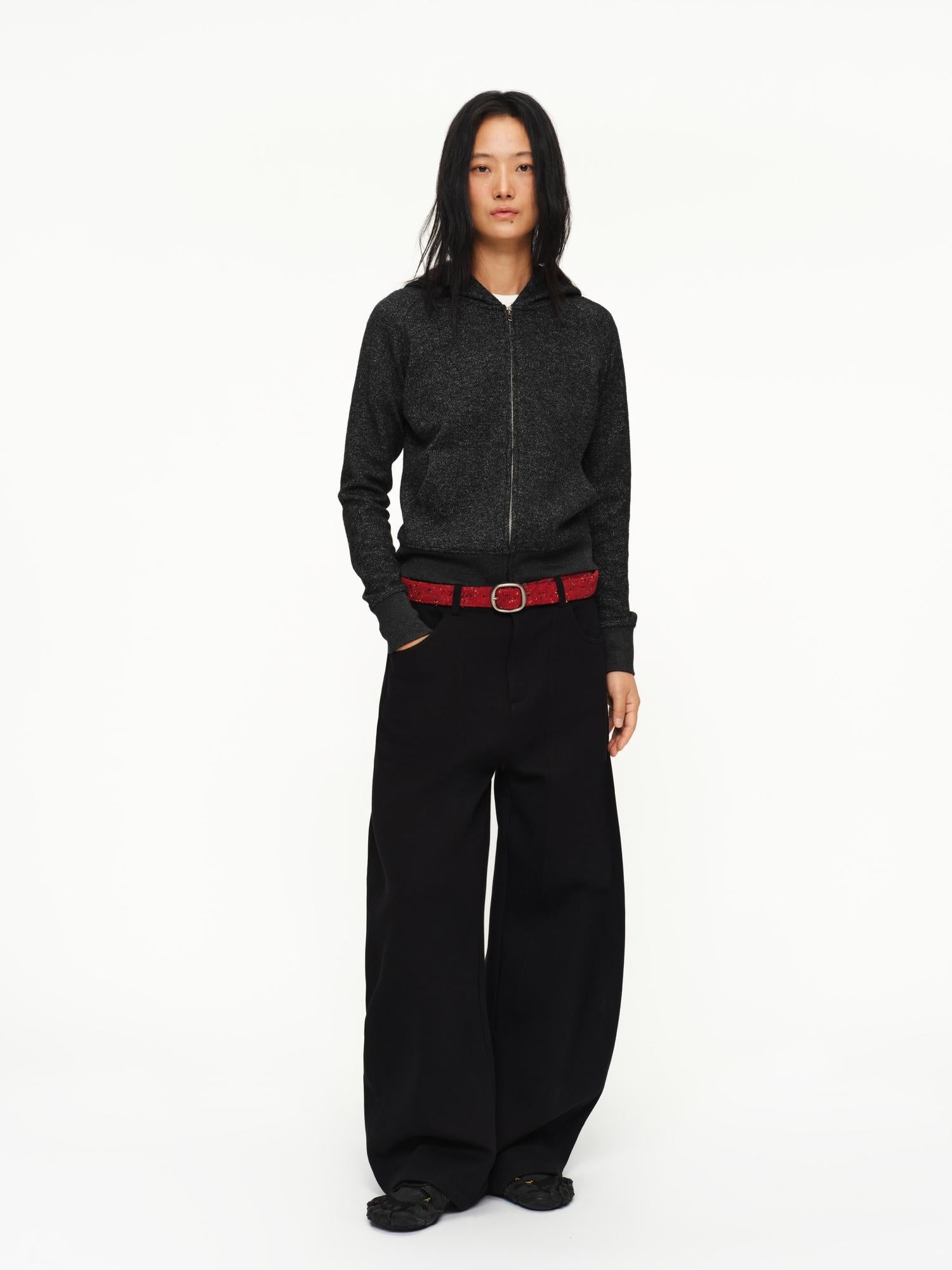 oinimi Shape Retaining Wide Leg Knit Cotton Zip Fly Unisex Work Black Navy Pants