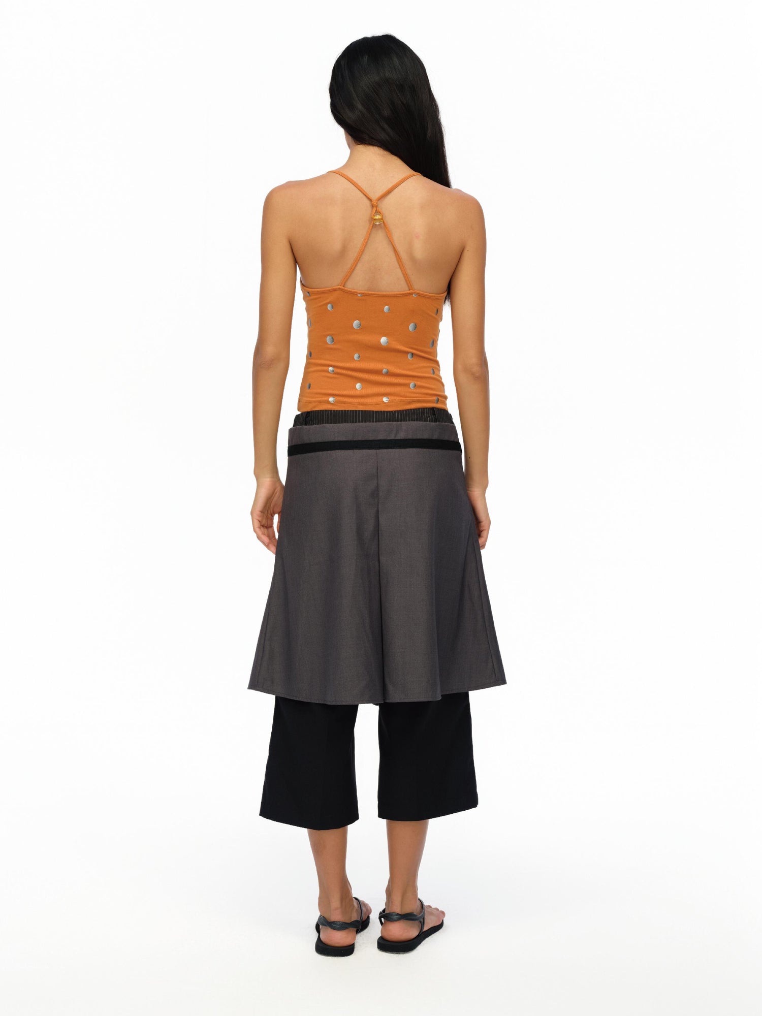 oinimi Silver Gradient Dot Orange Beaded Strappy Tank Top