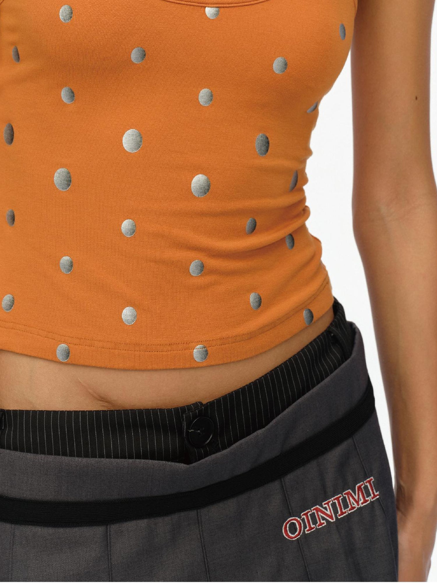 oinimi Silver Gradient Dot Orange Beaded Strappy Tank Top