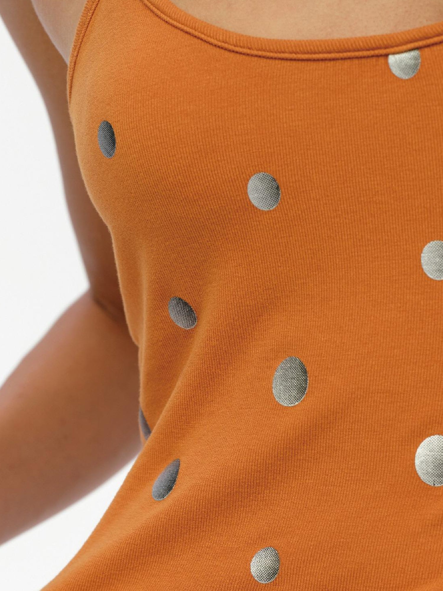 oinimi Silver Gradient Dot Orange Beaded Strappy Tank Top