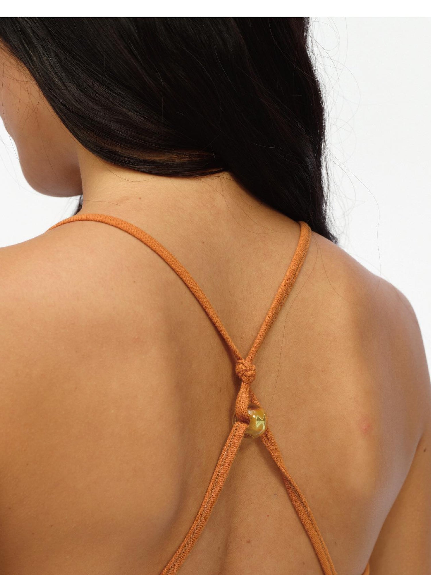 oinimi Silver Gradient Dot Orange Beaded Strappy Tank Top