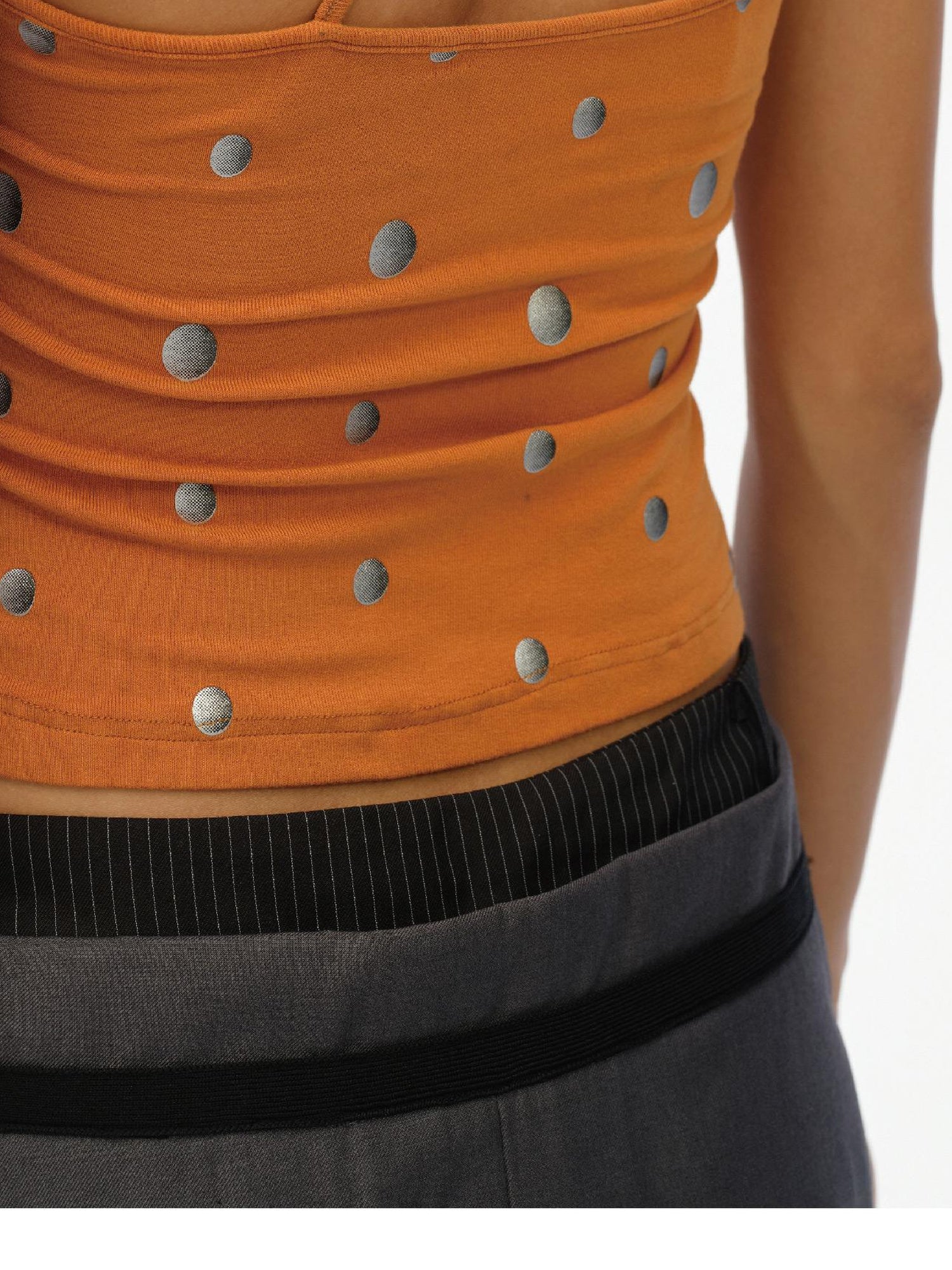 oinimi Silver Gradient Dot Orange Beaded Strappy Tank Top