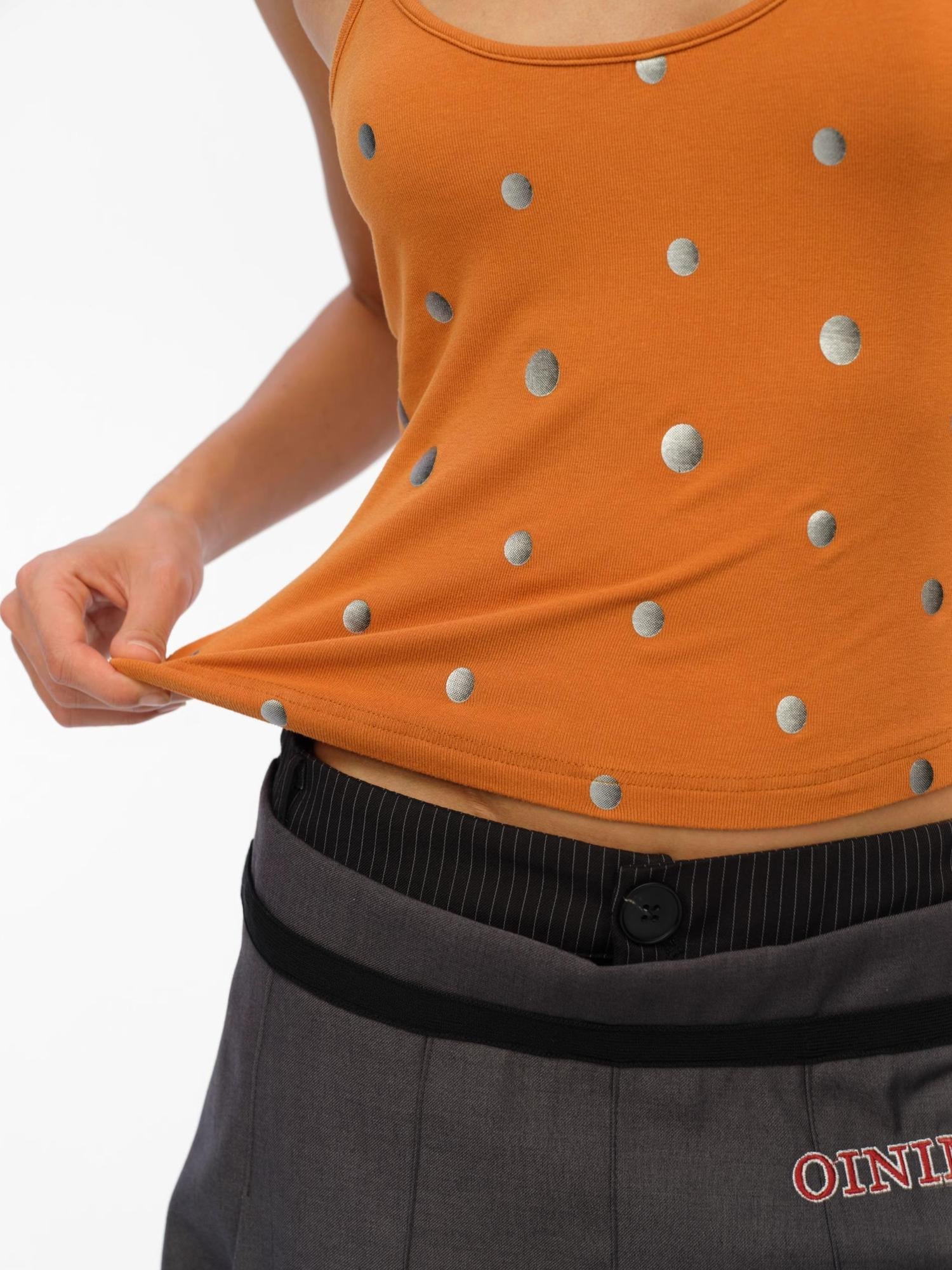 oinimi Silver Gradient Dot Orange Beaded Strappy Tank Top