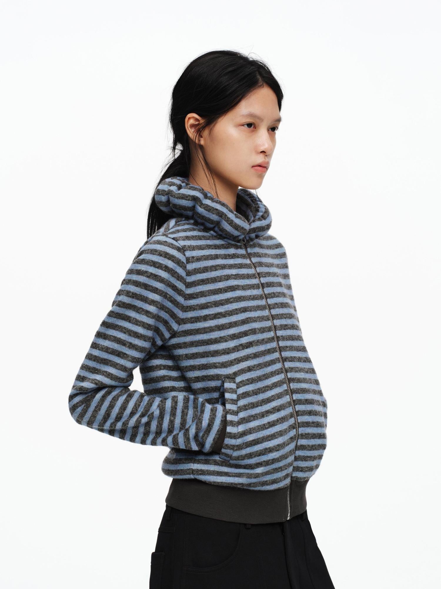 oinimi Slim Striped Zip Hooded Cardigan Minimal Commuter Unisex Hoodies