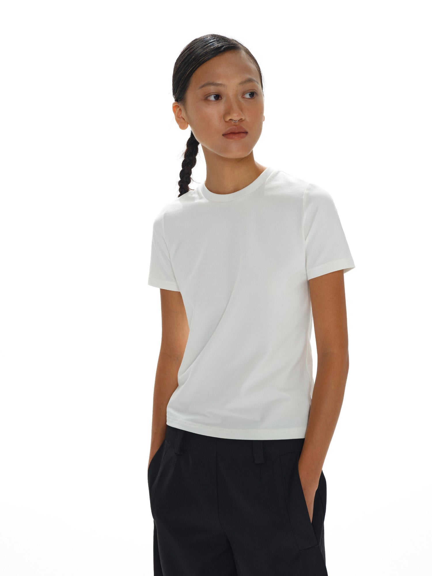 oinimi Soft Cotton Unisex T-Shirt Black White Slim Fit Crew Neck Tee