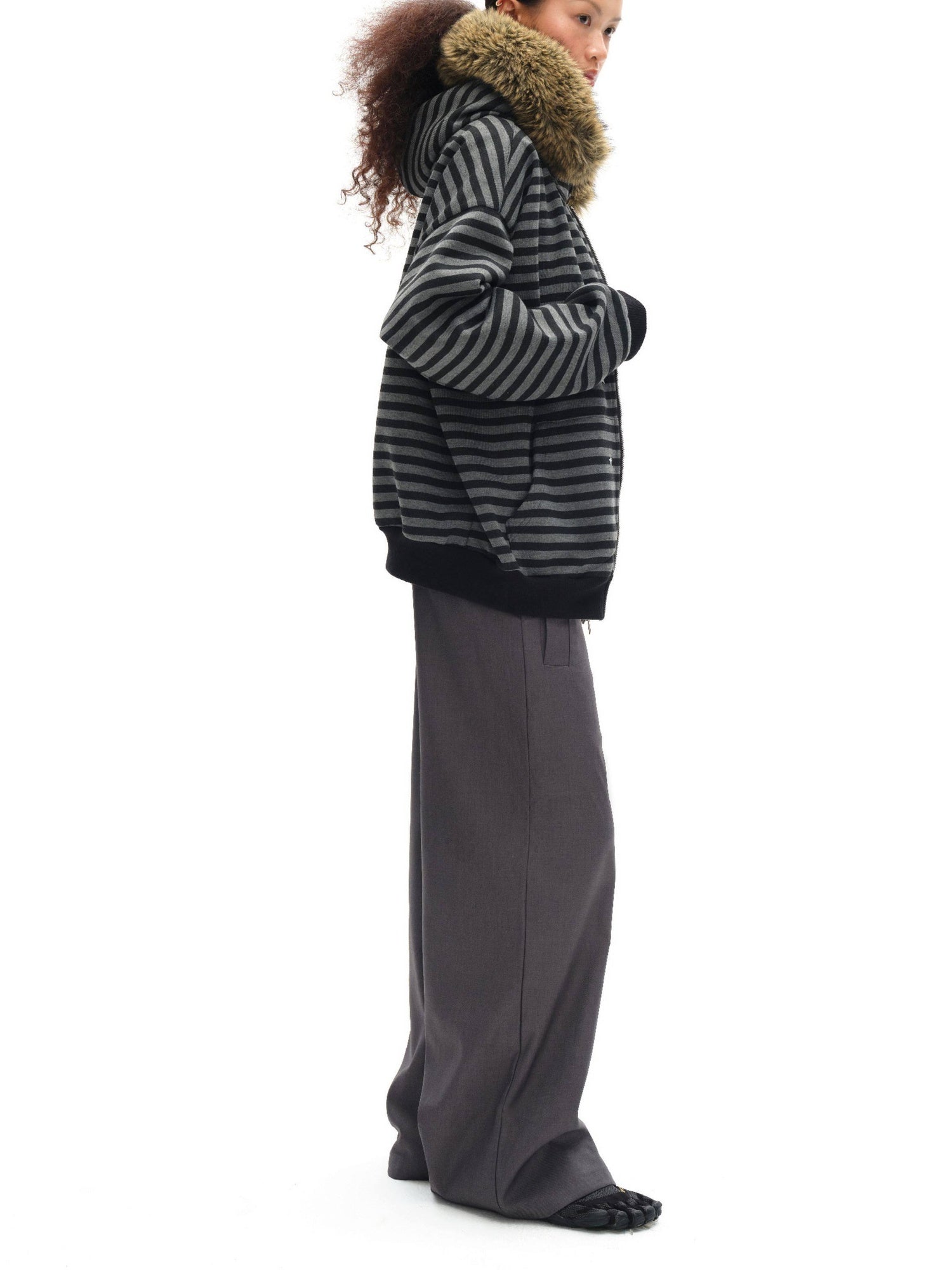 oinimi Soft Polyester Viscose Blend Hooded Street Loose Fit Unisex Striped Hoodies