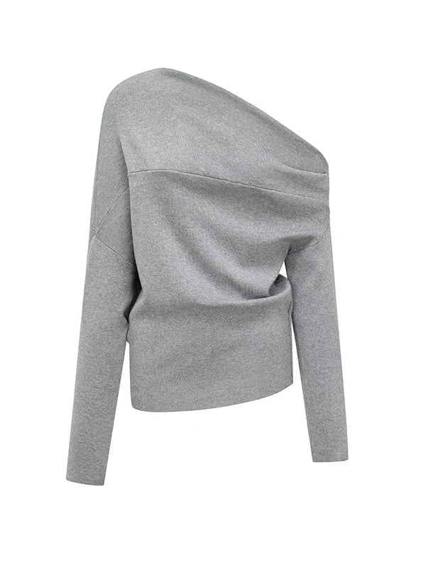 Soft Sculpted Draped Asymmetrical Knit Sweater