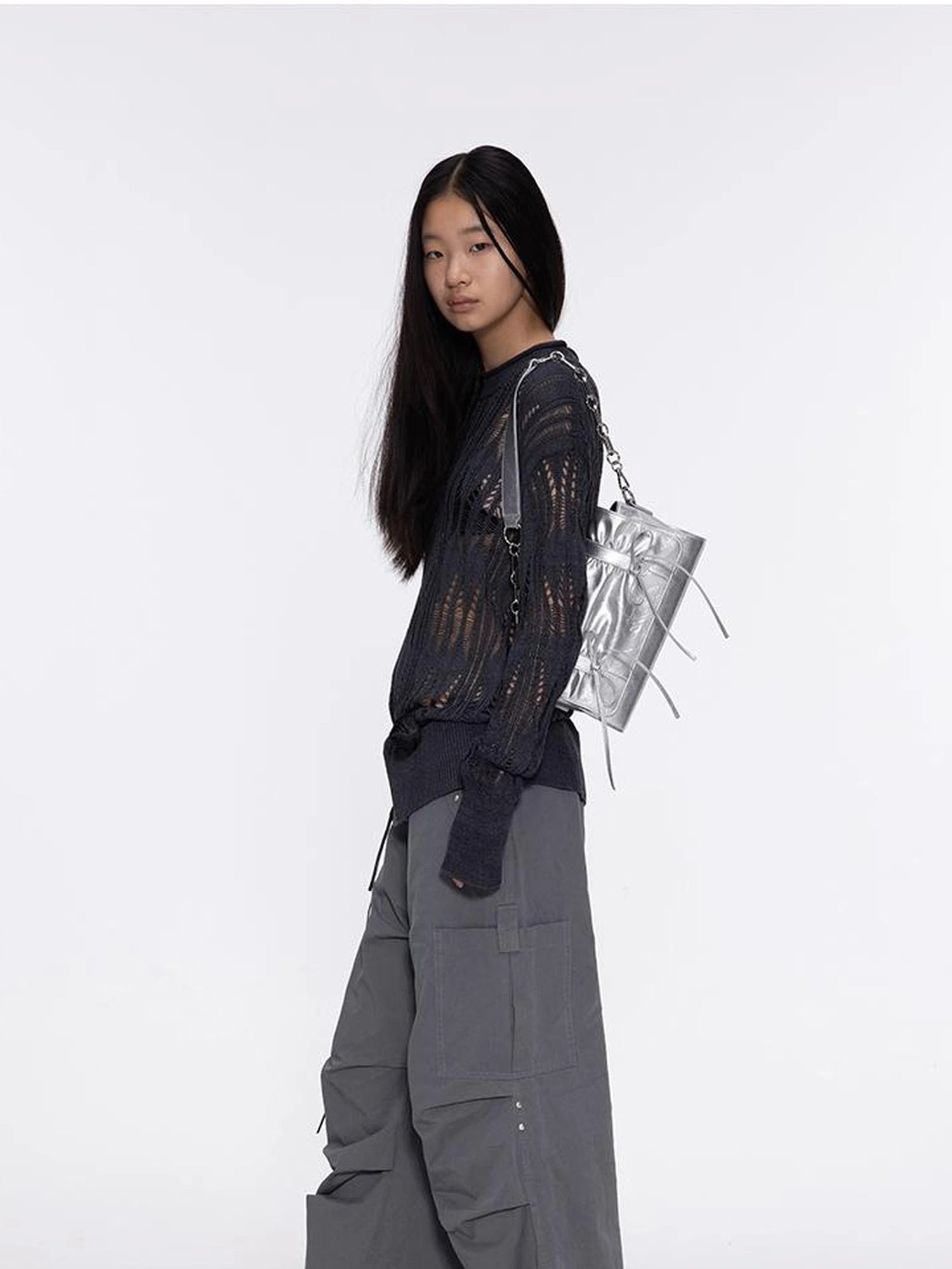 Soft Sculpture Pleated Butterfly Knot Cambridge Bag Silver Black