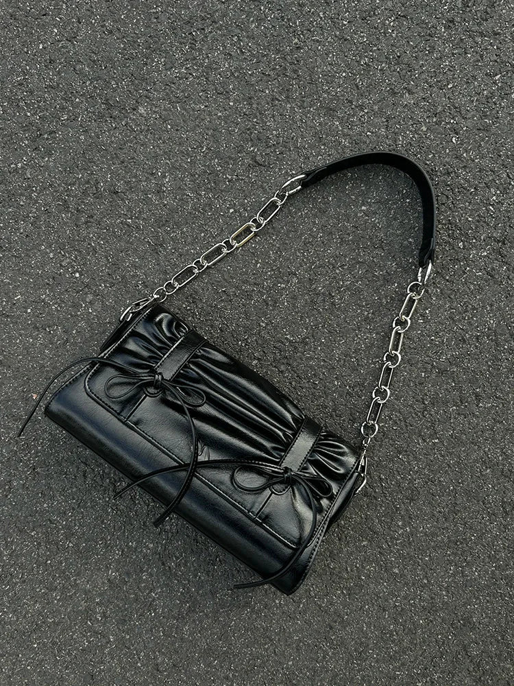 Soft Sculpture Pleated Butterfly Knot Cambridge Bag Silver Black