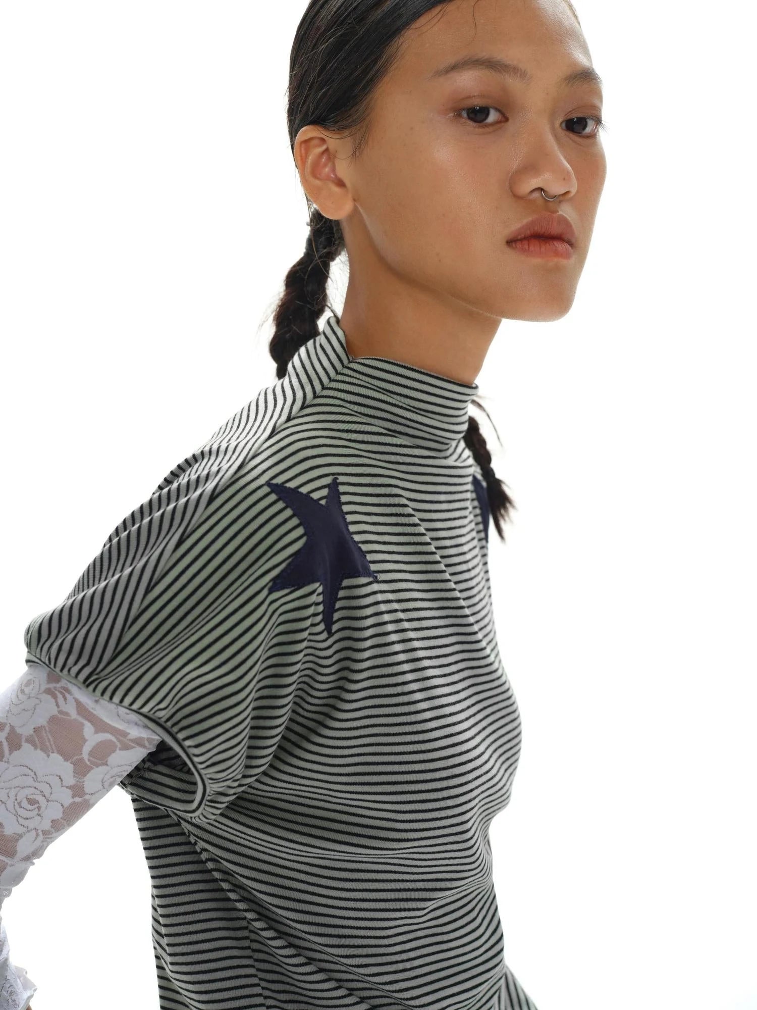 oinimi T-shirt à col rond en patchwork Stars and Stripes