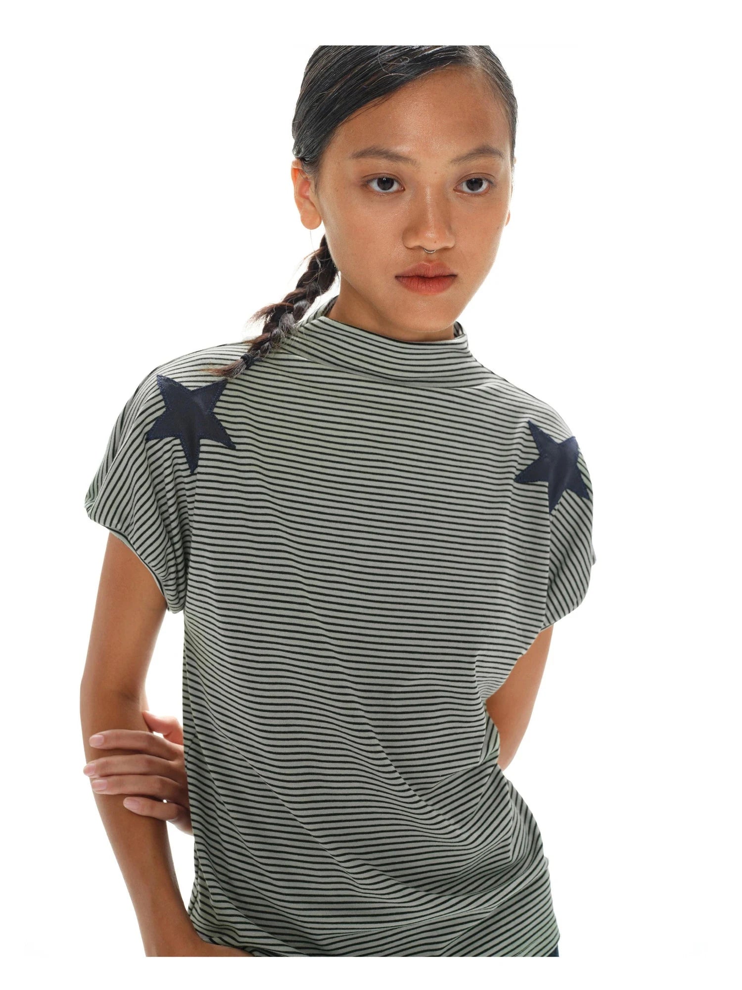oinimi T-shirt à col rond en patchwork Stars and Stripes