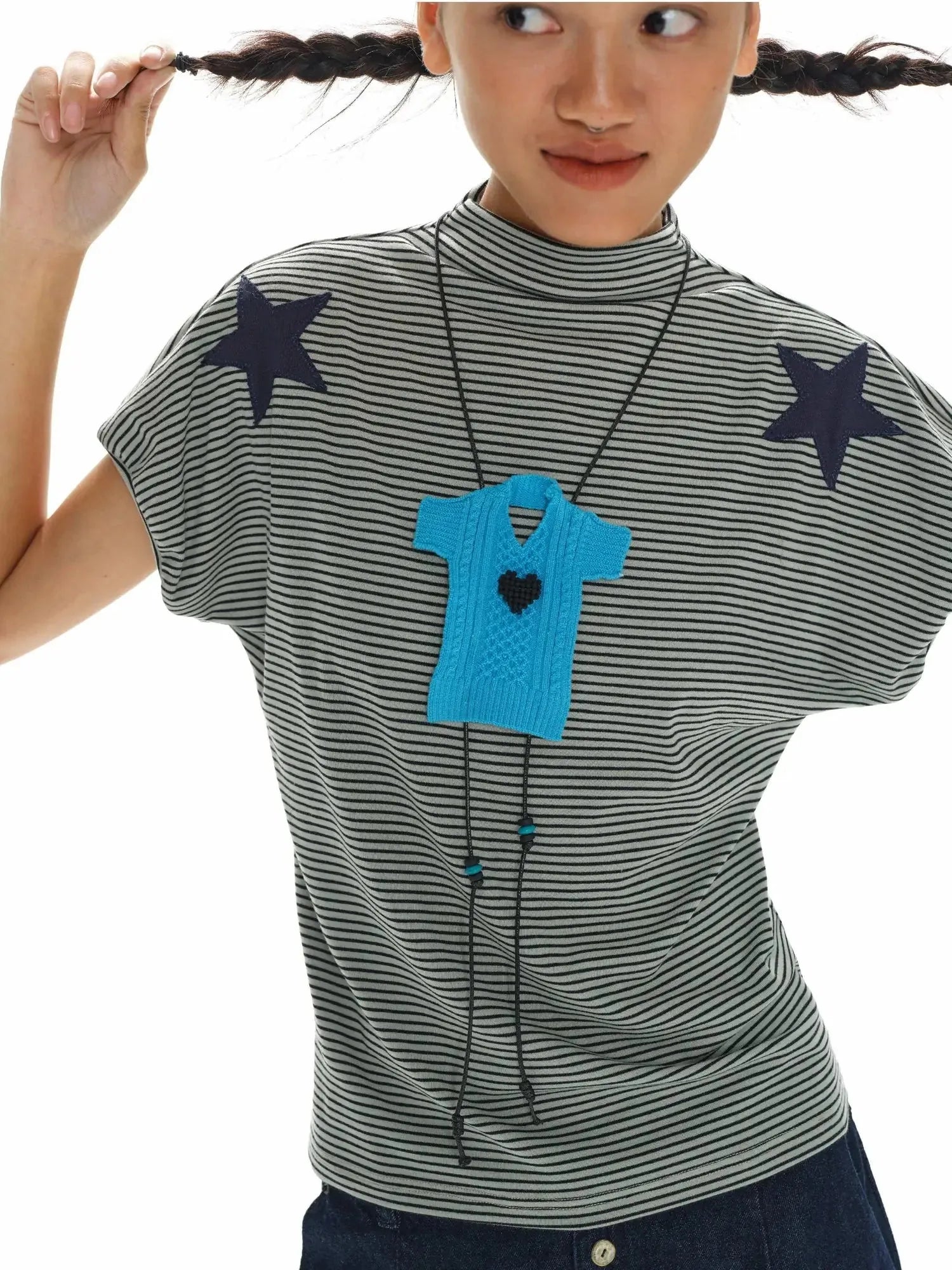 oinimi T-shirt à col rond en patchwork Stars and Stripes