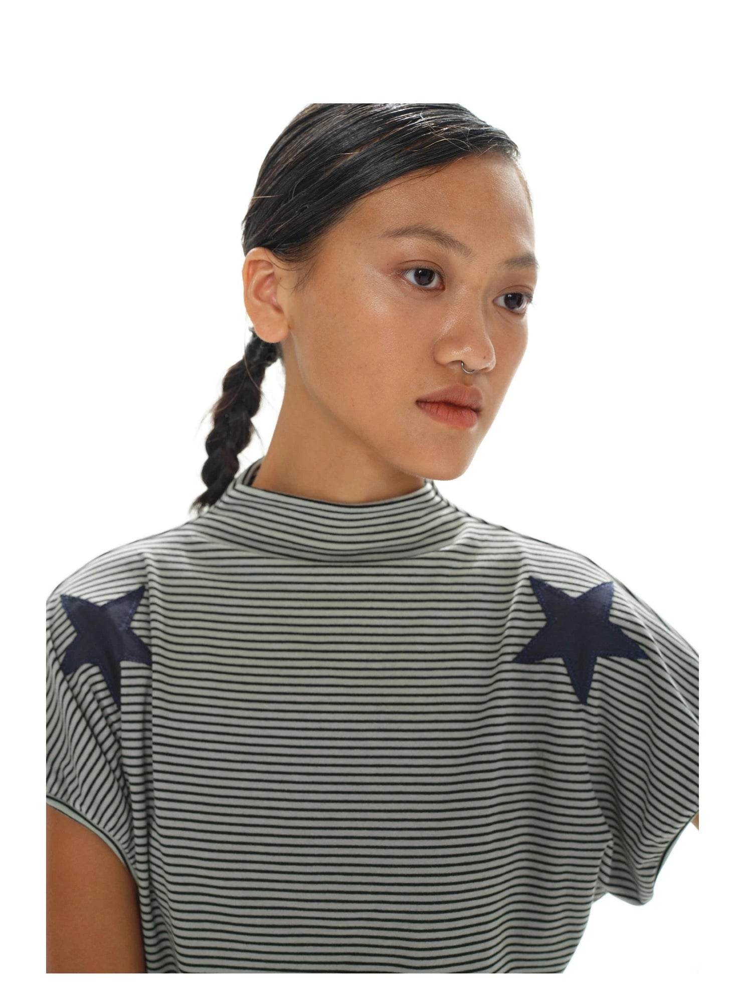 oinimi T-shirt à col rond en patchwork Stars and Stripes