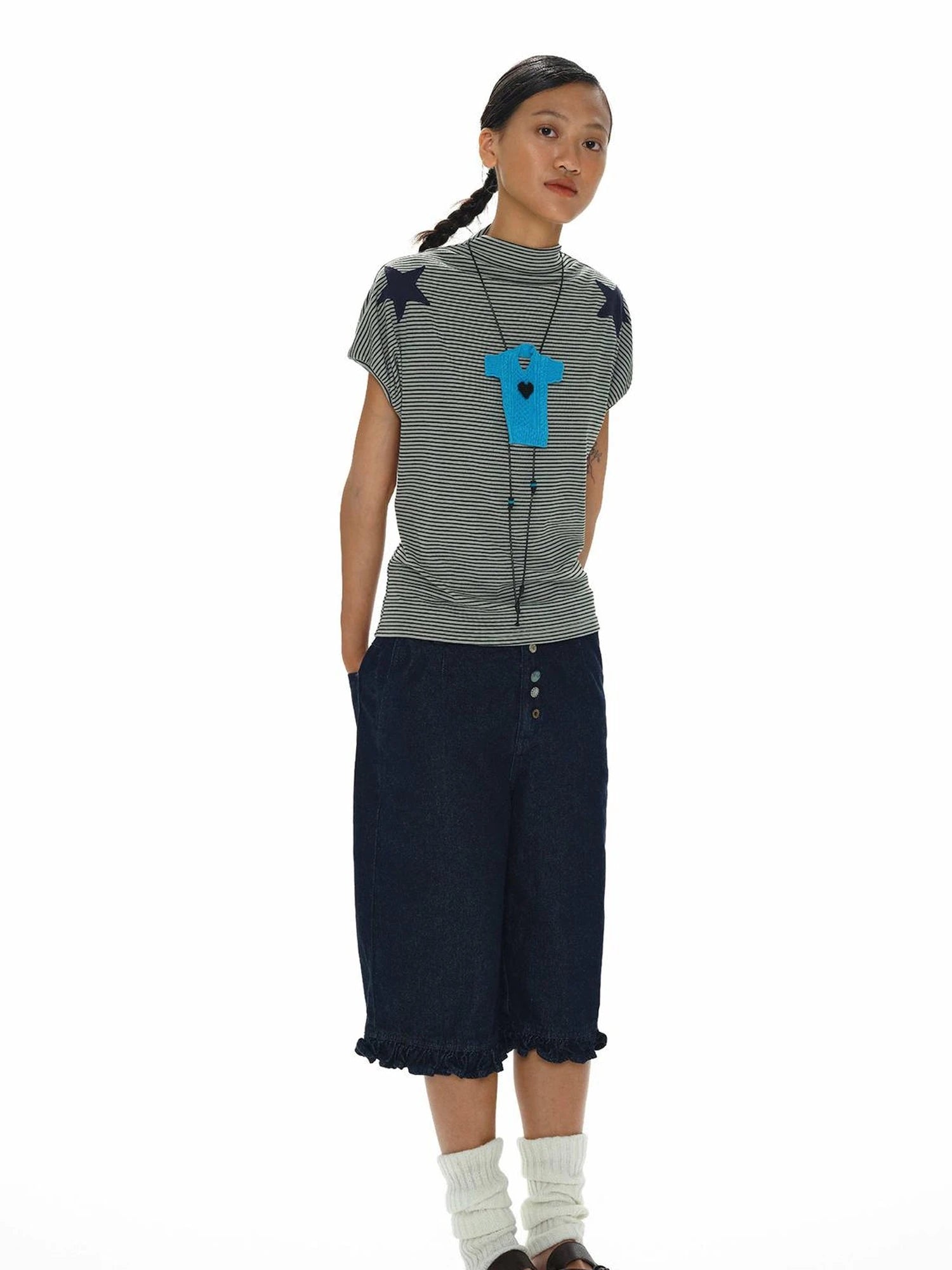 oinimi T-shirt à col rond en patchwork Stars and Stripes