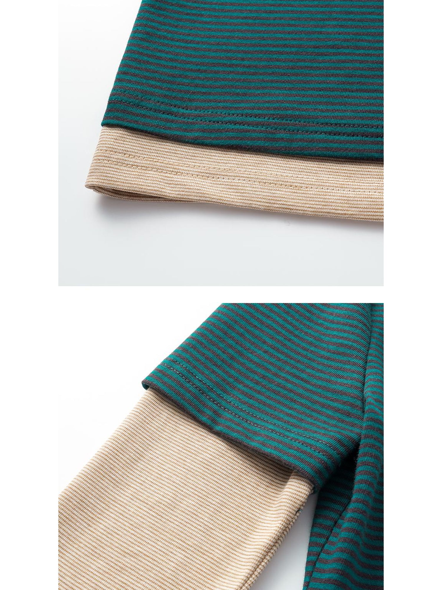 oinimi Striped Blue Apricot Contrast Collar Layered Tee