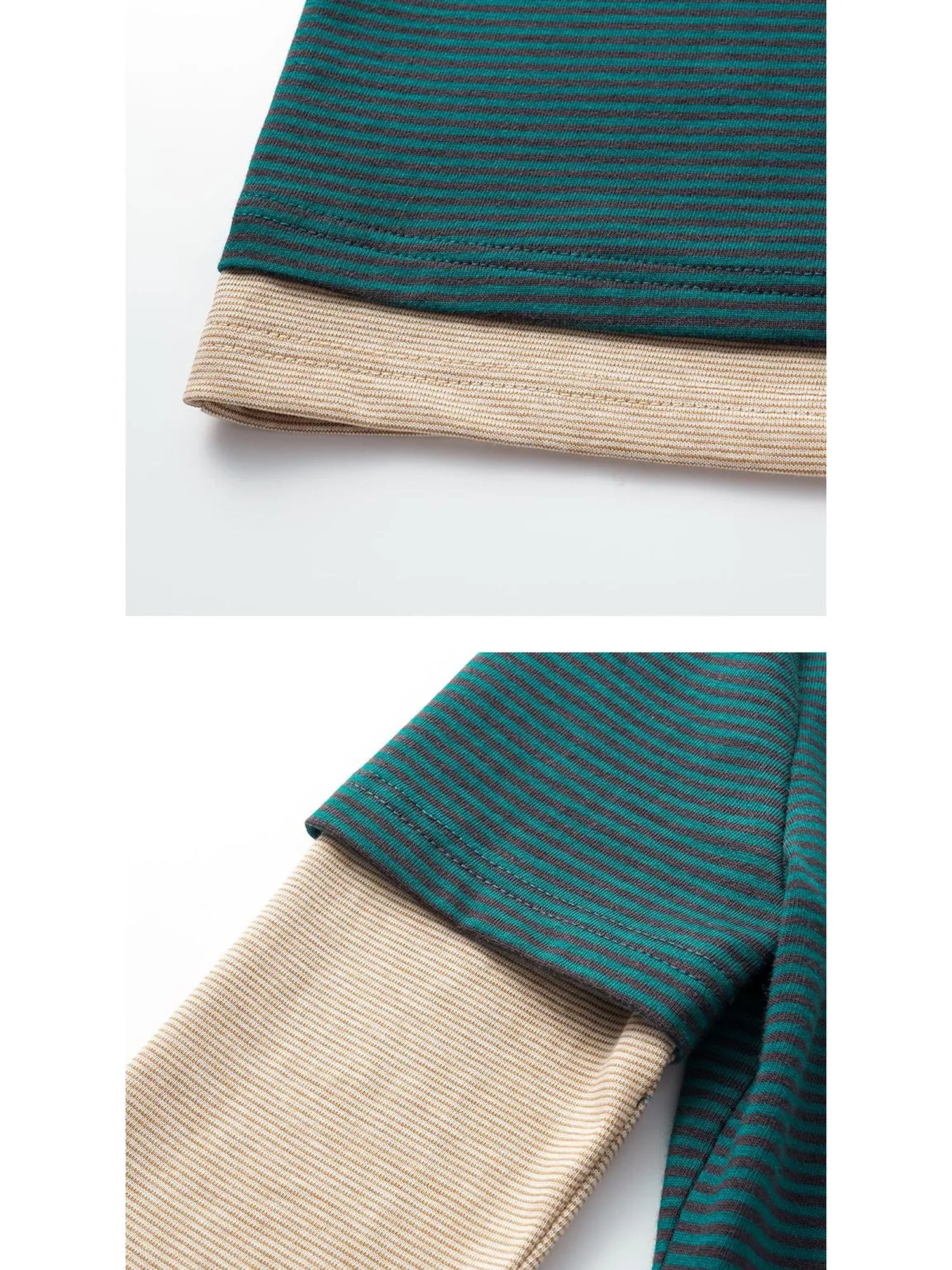 Striped Blue Apricot Contrast Collar Layered Tee