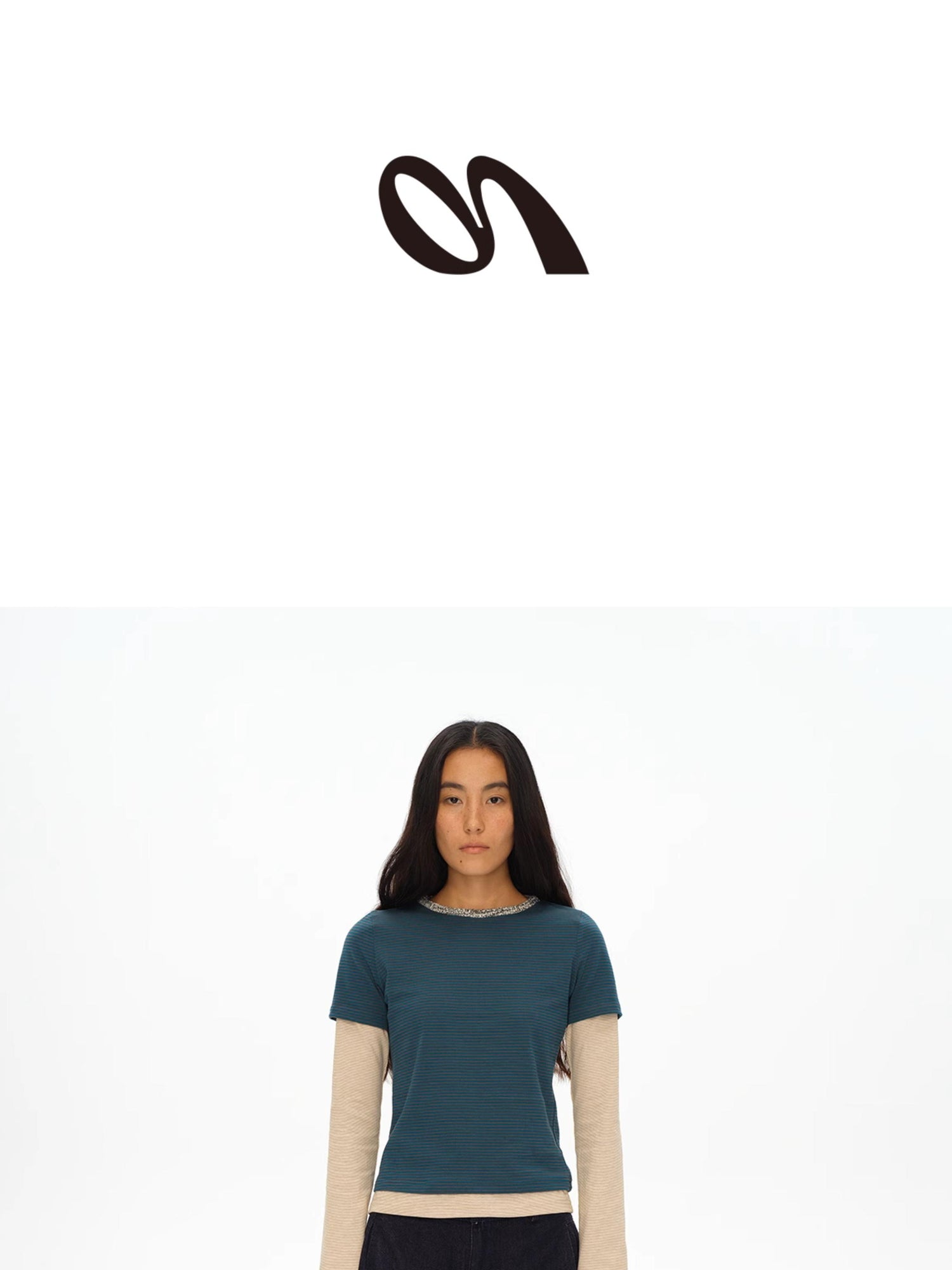 oinimi Striped Blue Apricot Contrast Collar Layered Tee