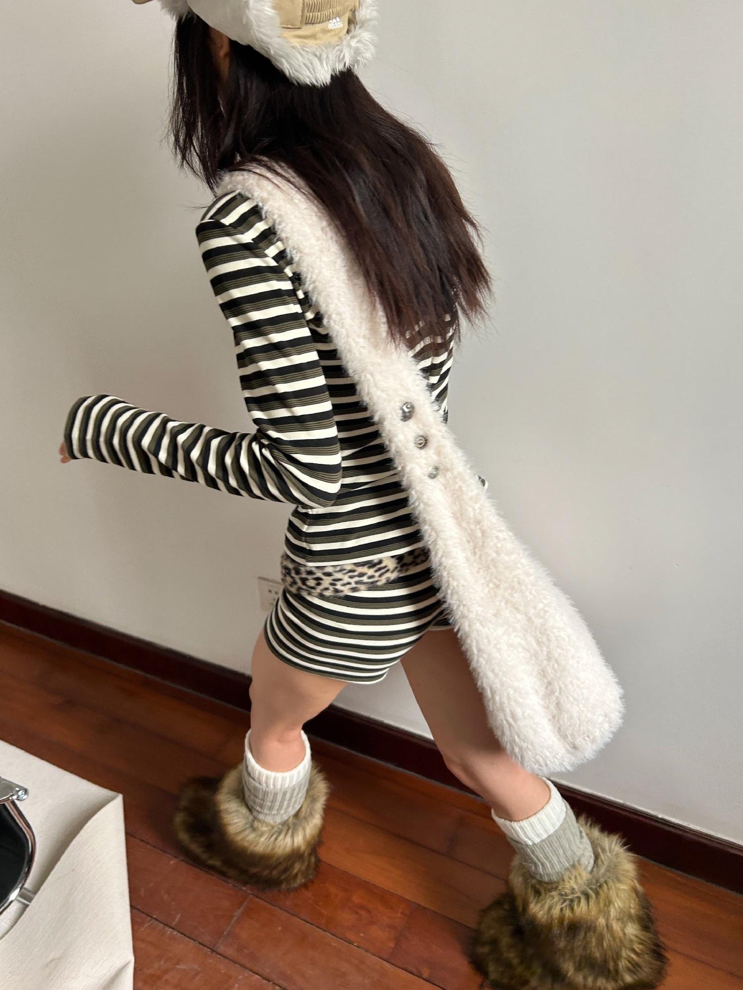 oinimi Thermal Striped Long Sleeve Round Neck T-Shirt