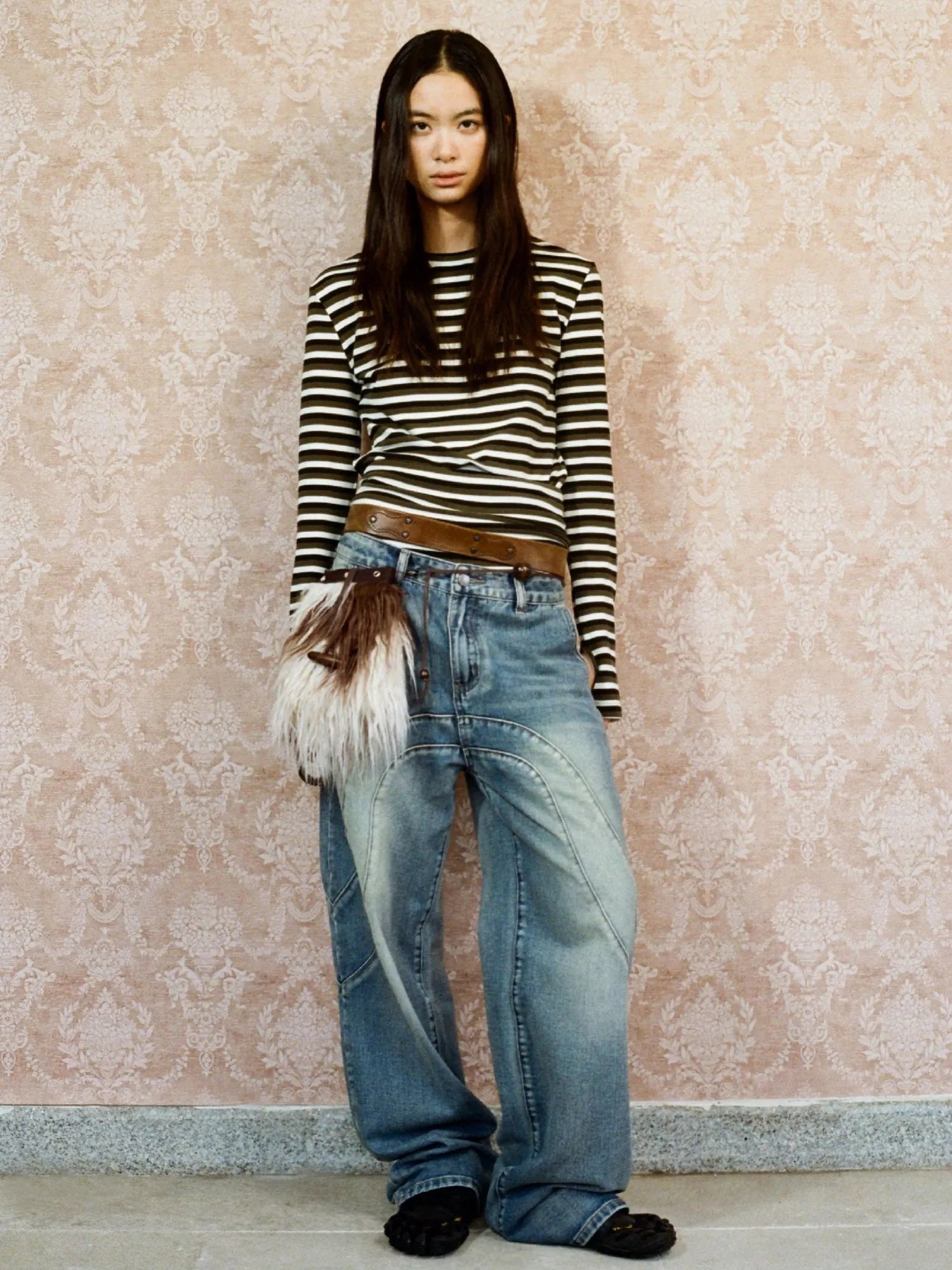 Thermal Striped Long Sleeve Round Neck T-Shirt