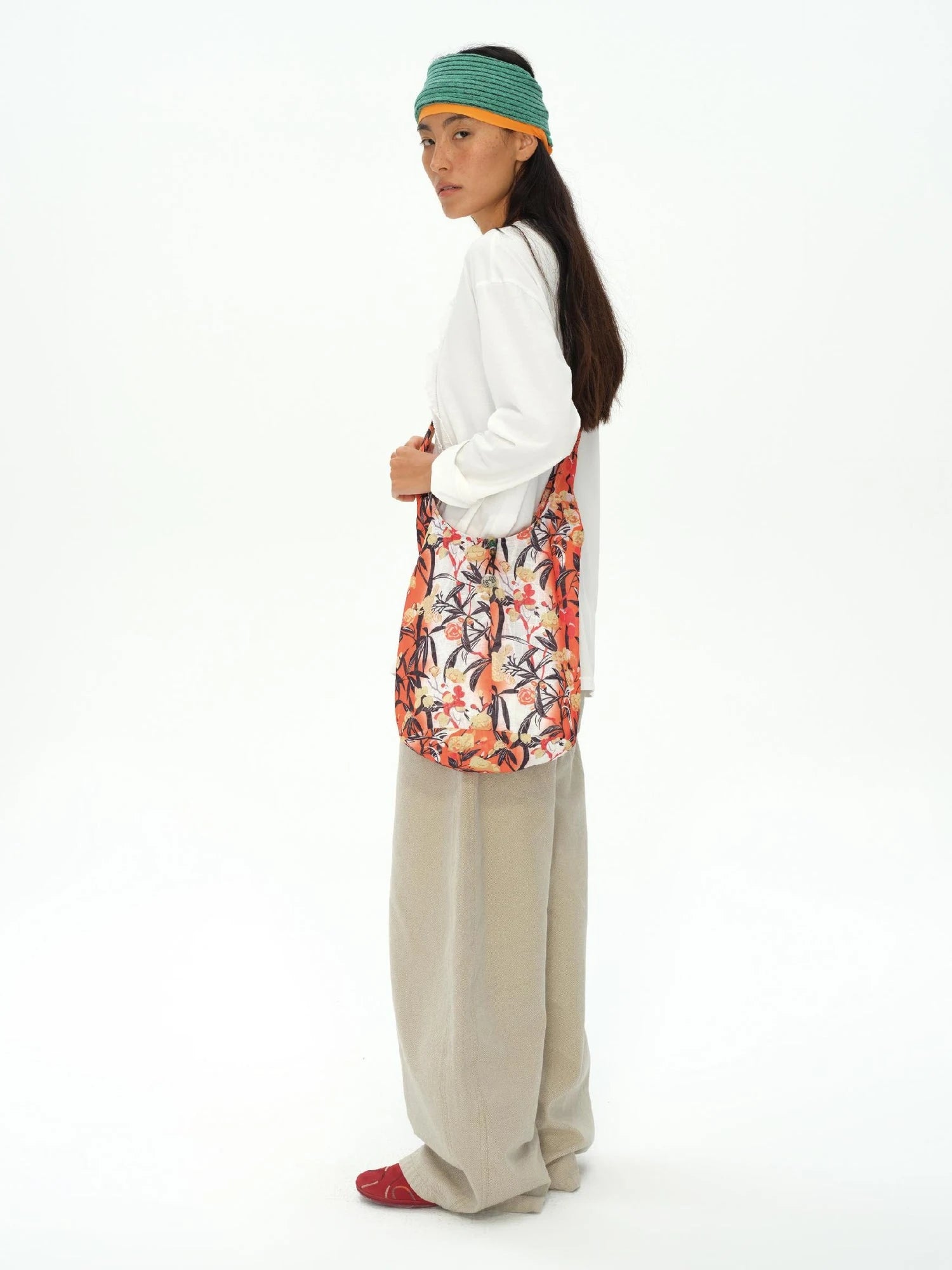 Tropical Floral Print Canvas Crossbody Bag