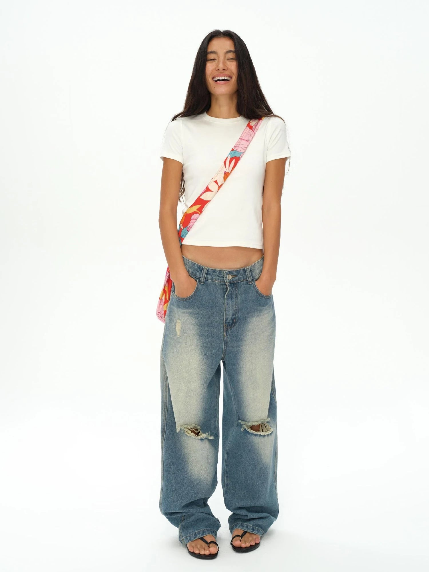 Tropical Floral Print Canvas Crossbody Bag