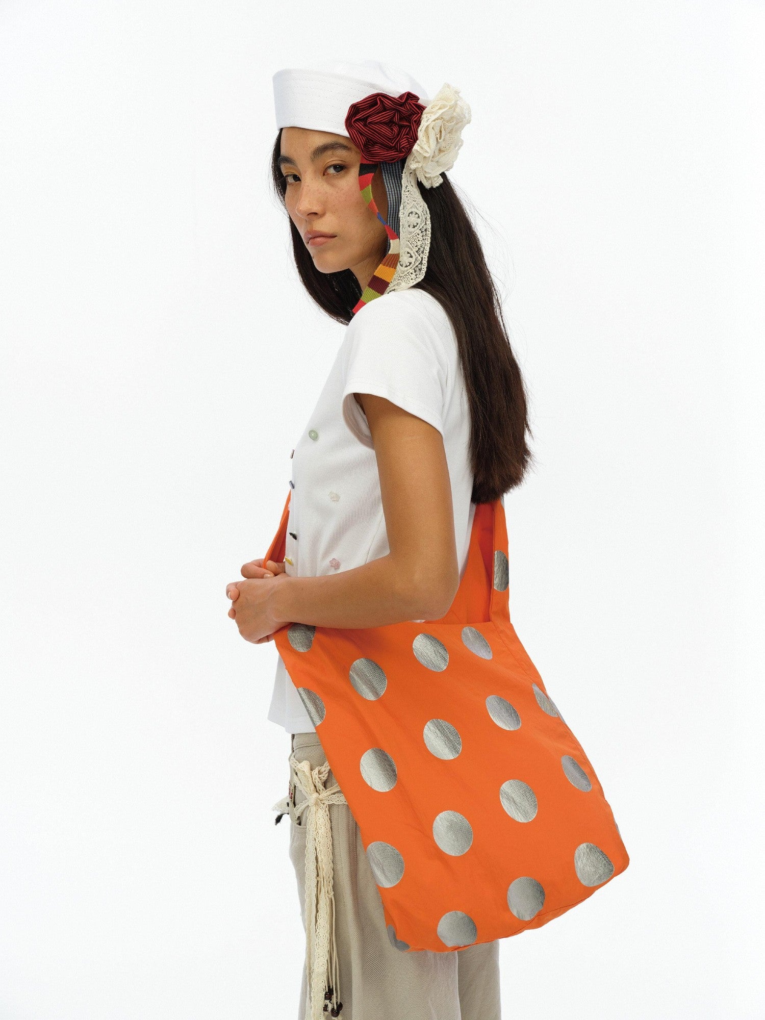 oinimi Vibrant Orange Silver 3D Gradient Polka Dot Women&