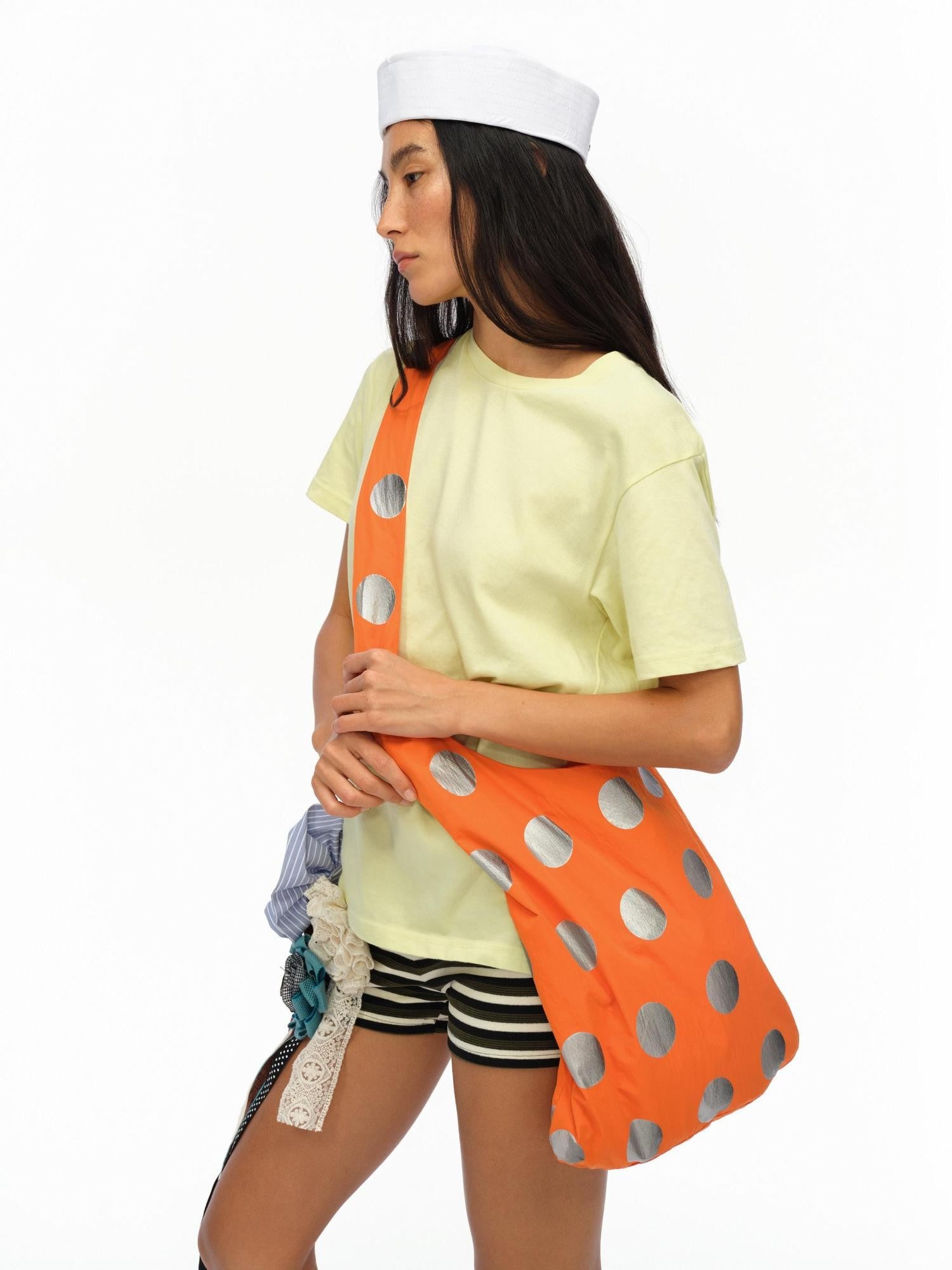 oinimi Vibrant Orange Silver 3D Gradient Polka Dot Women&