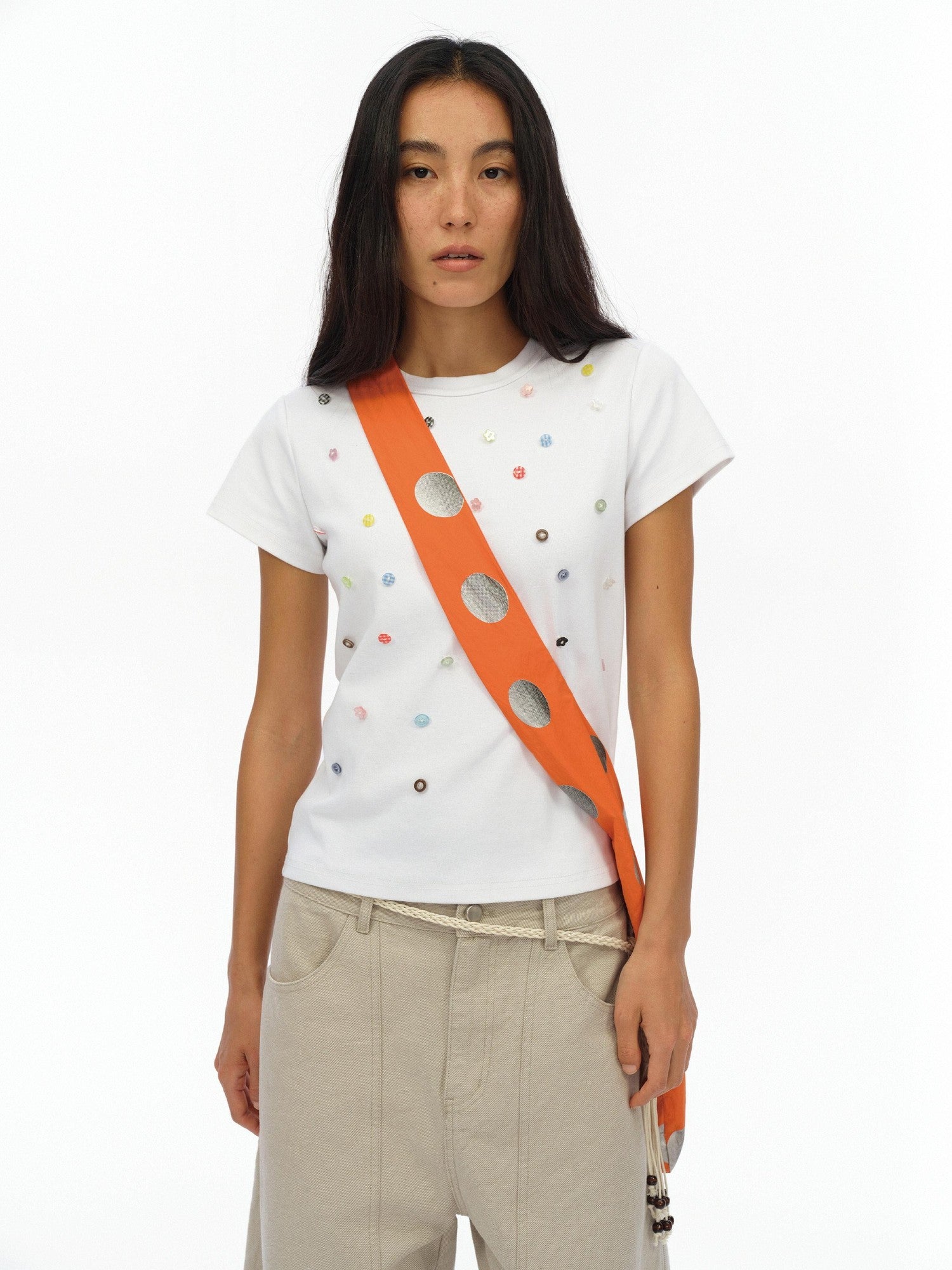 oinimi Vibrant Orange Silver 3D Gradient Polka Dot Women&