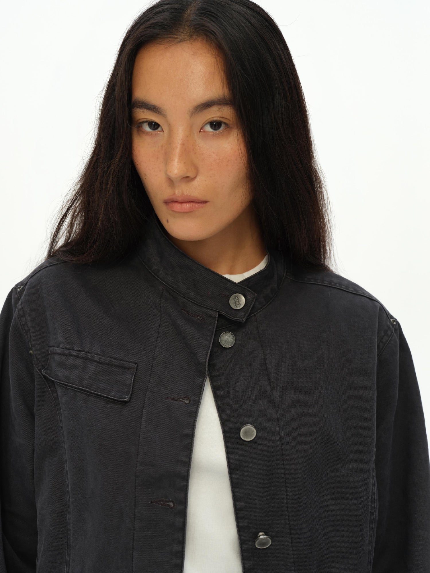 oinimi Vintage Grey Distressed Nail Stud Biker Jacket