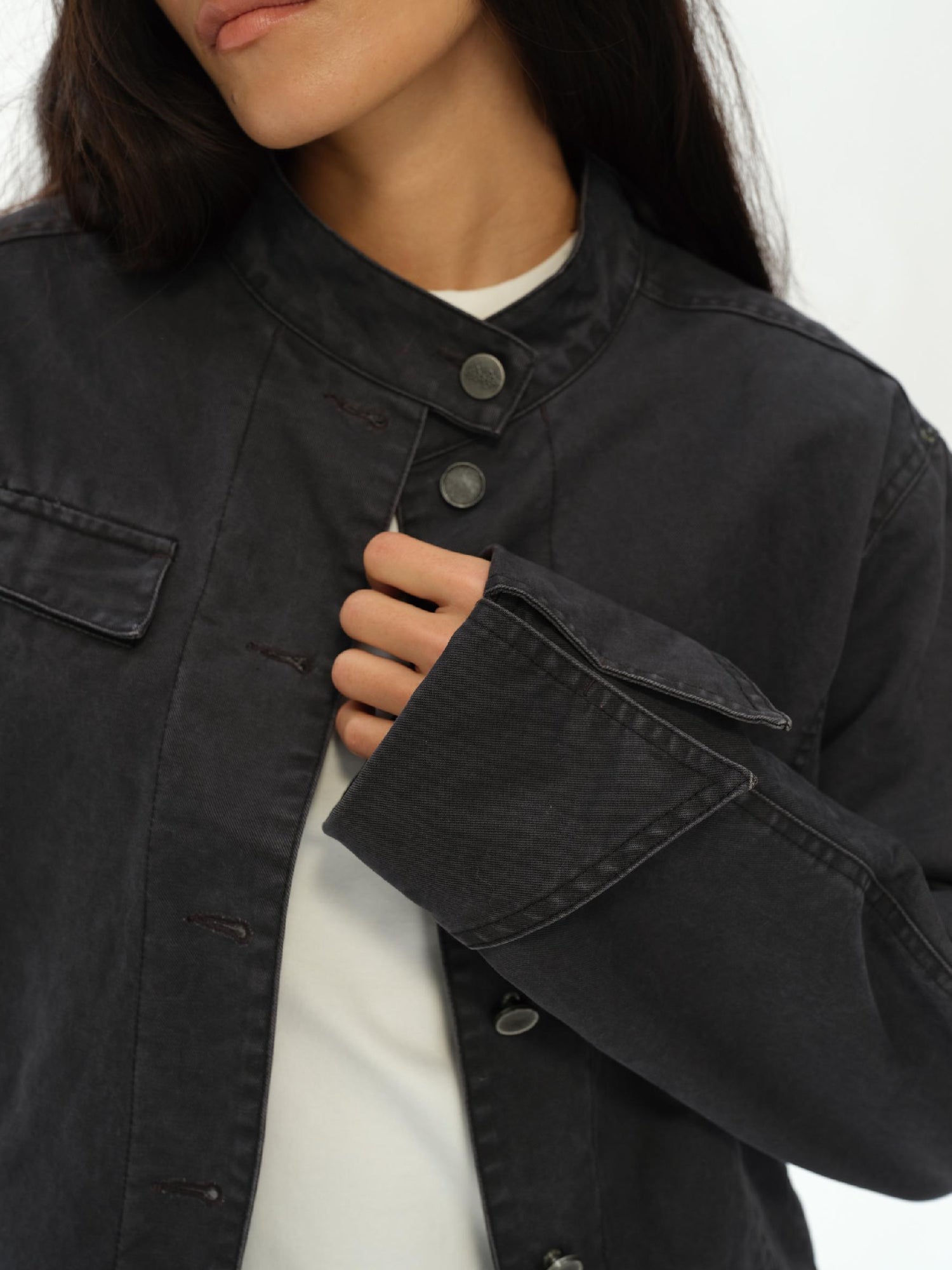 oinimi Vintage Grey Distressed Nail Stud Biker Jacket