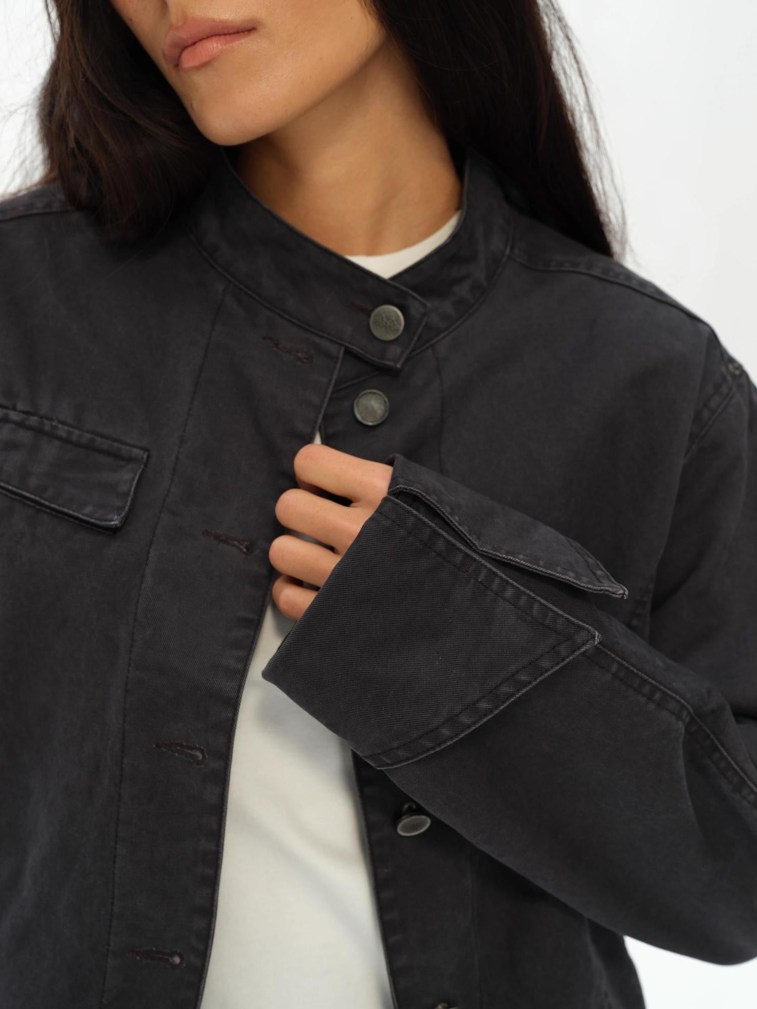 oinimi Vintage Grey Distressed Nail Stud Biker Jacket