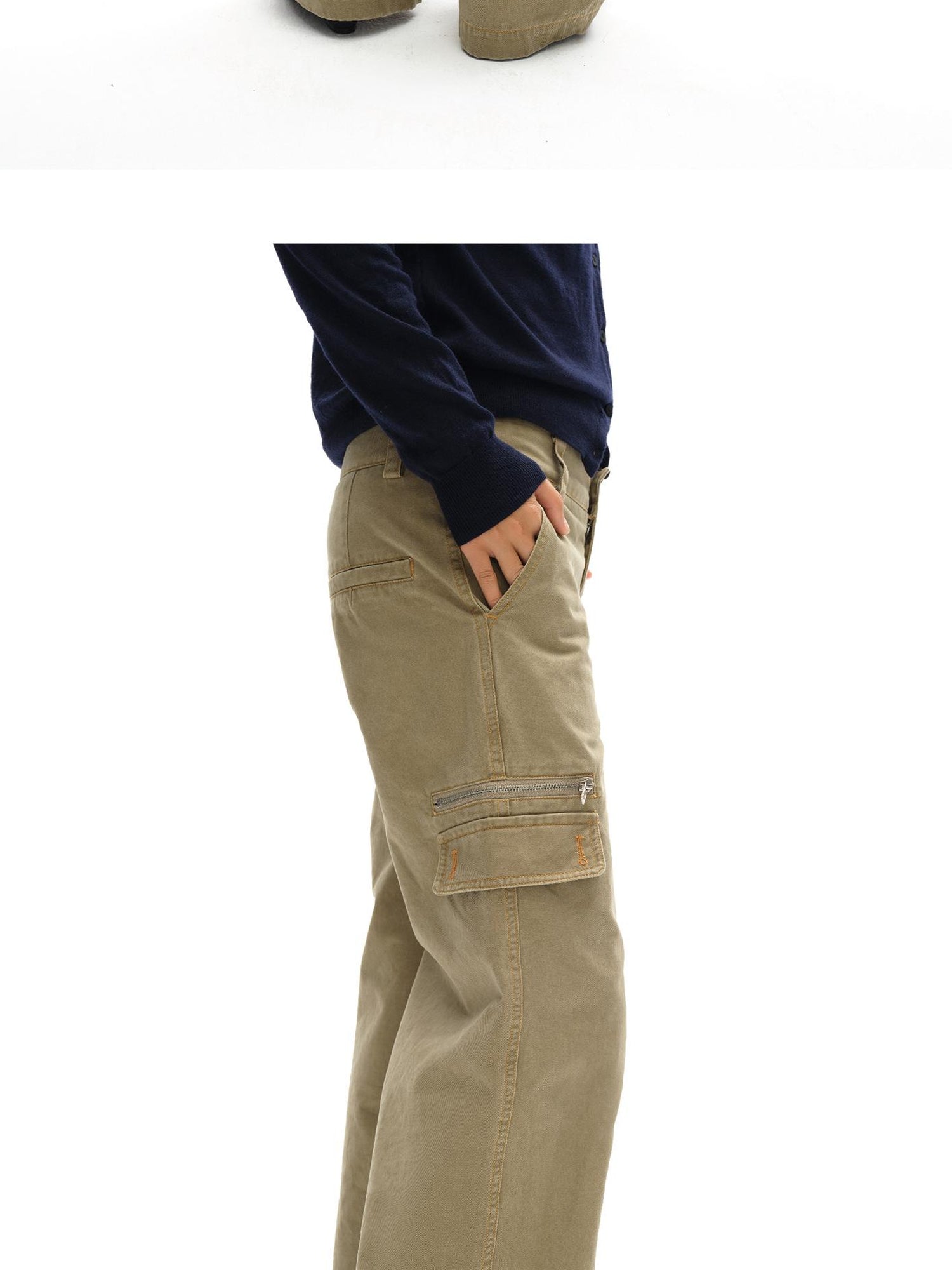 oinimi Vintage Khaki Multi Pocket Work Pants Low Rise Relaxed Fit Women Trousers