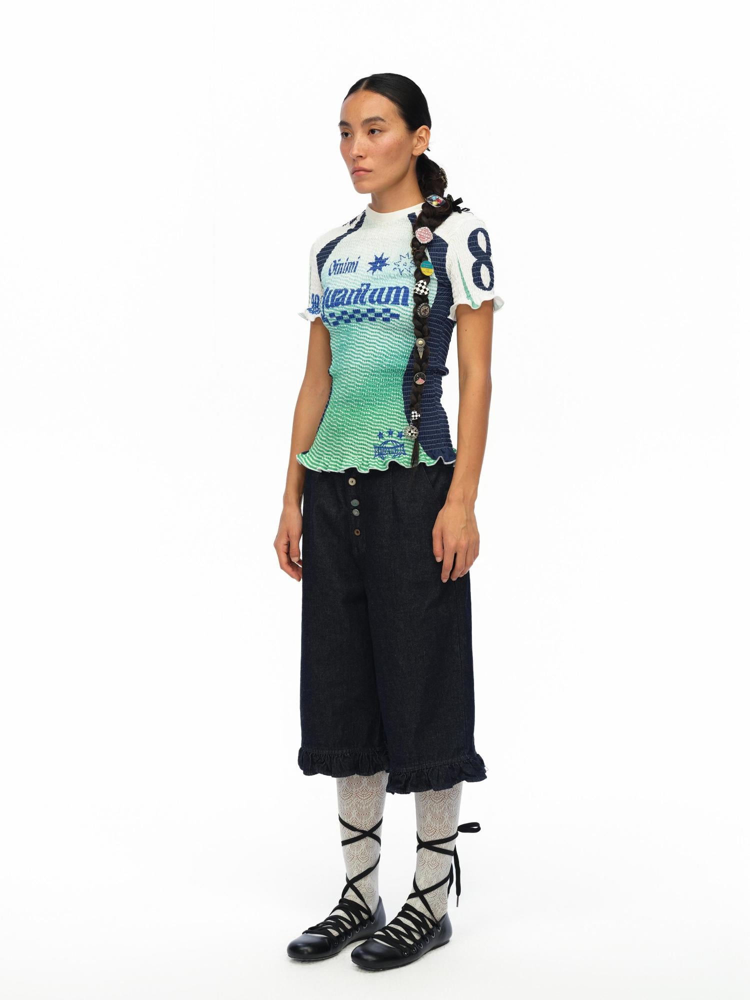 Vintage Print Tee With Gradient Pleats