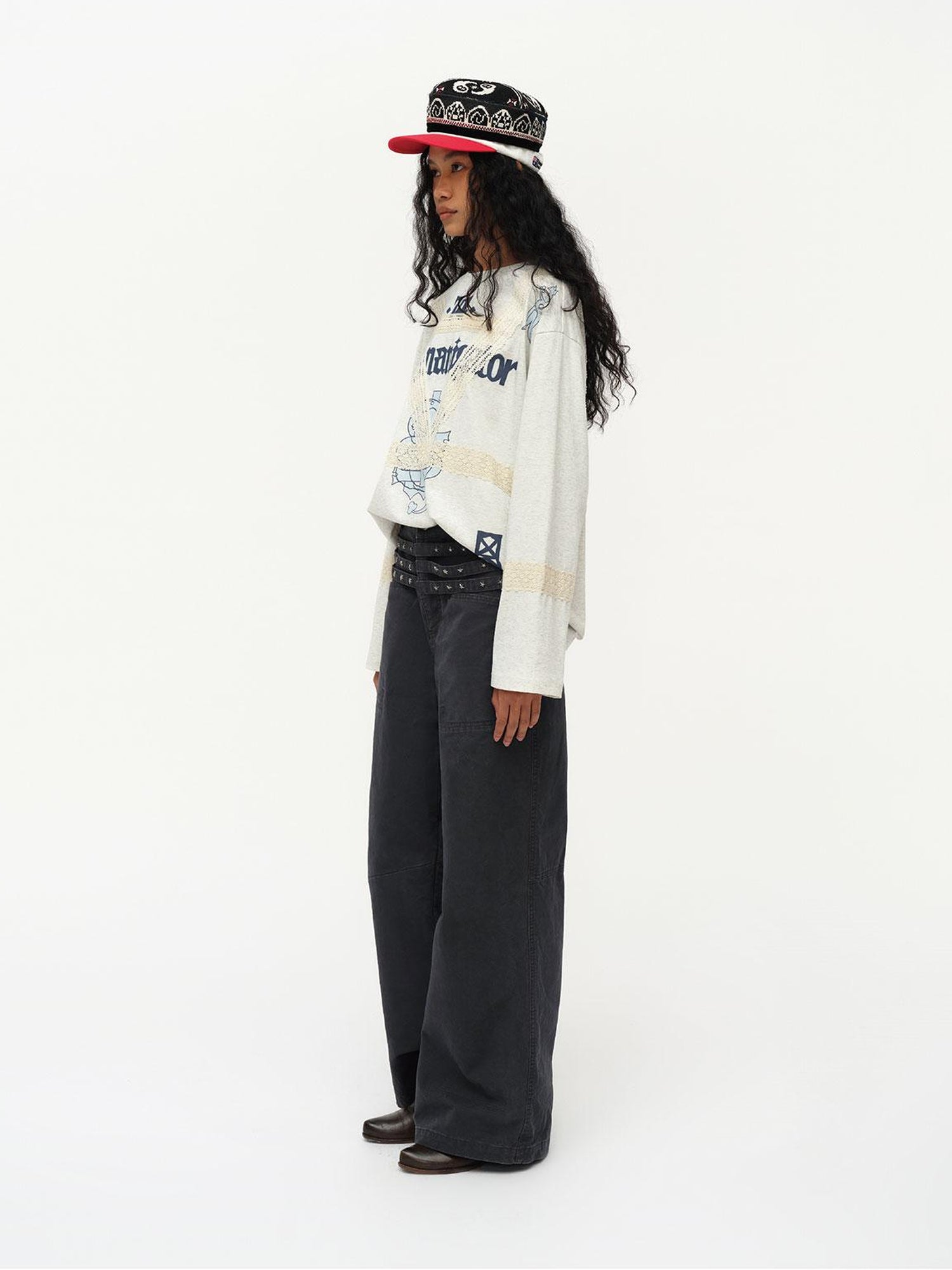 oinimi Vintage Star Track Studded Wide Leg Cargo Pants