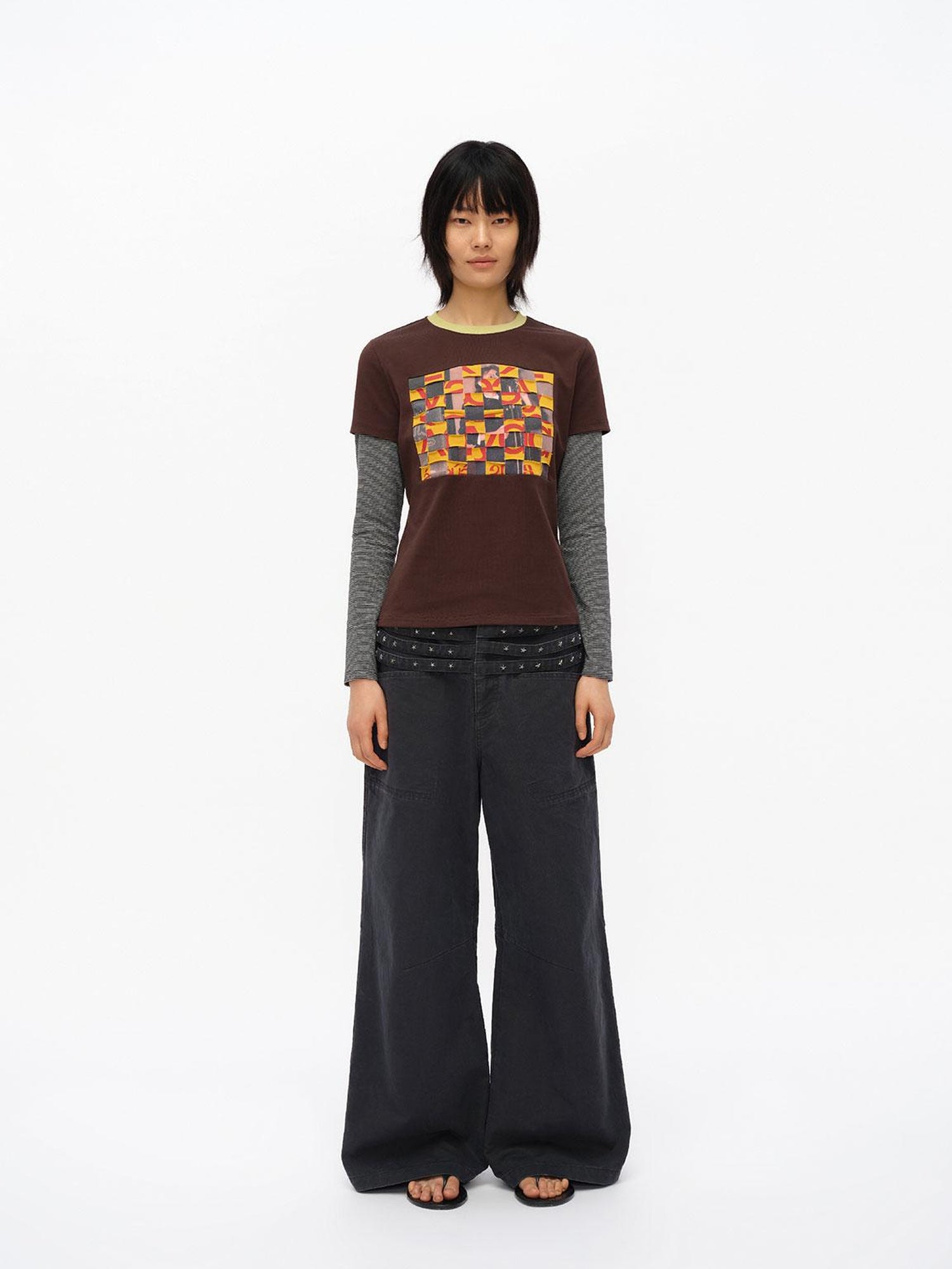 oinimi Vintage Star Track Studded Wide Leg Cargo Pants