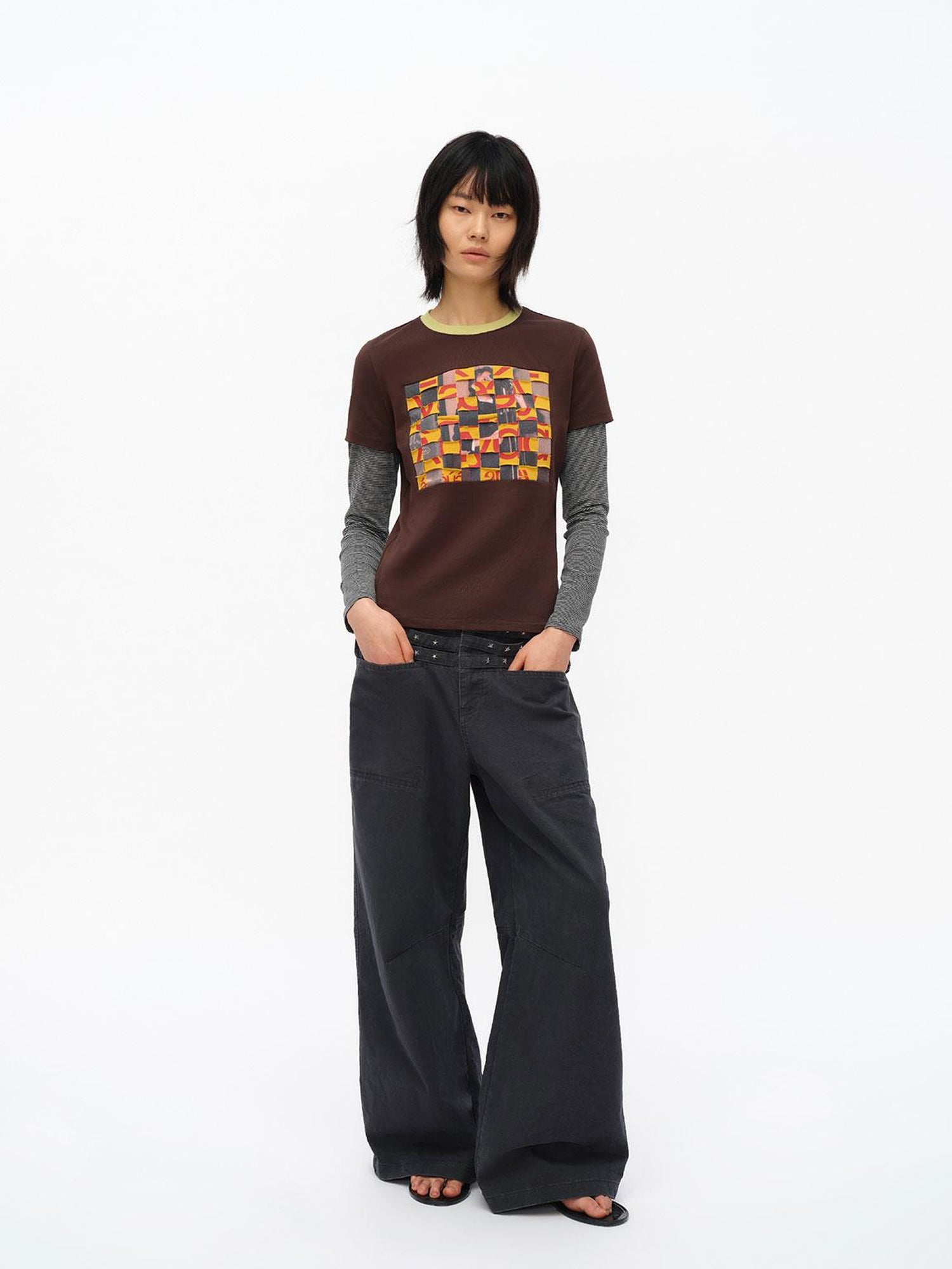 oinimi Vintage Star Track Studded Wide Leg Cargo Pants