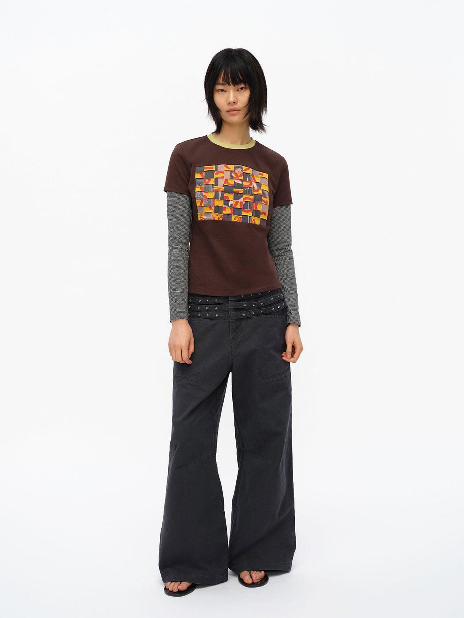 oinimi Vintage Star Track Studded Wide Leg Cargo Pants